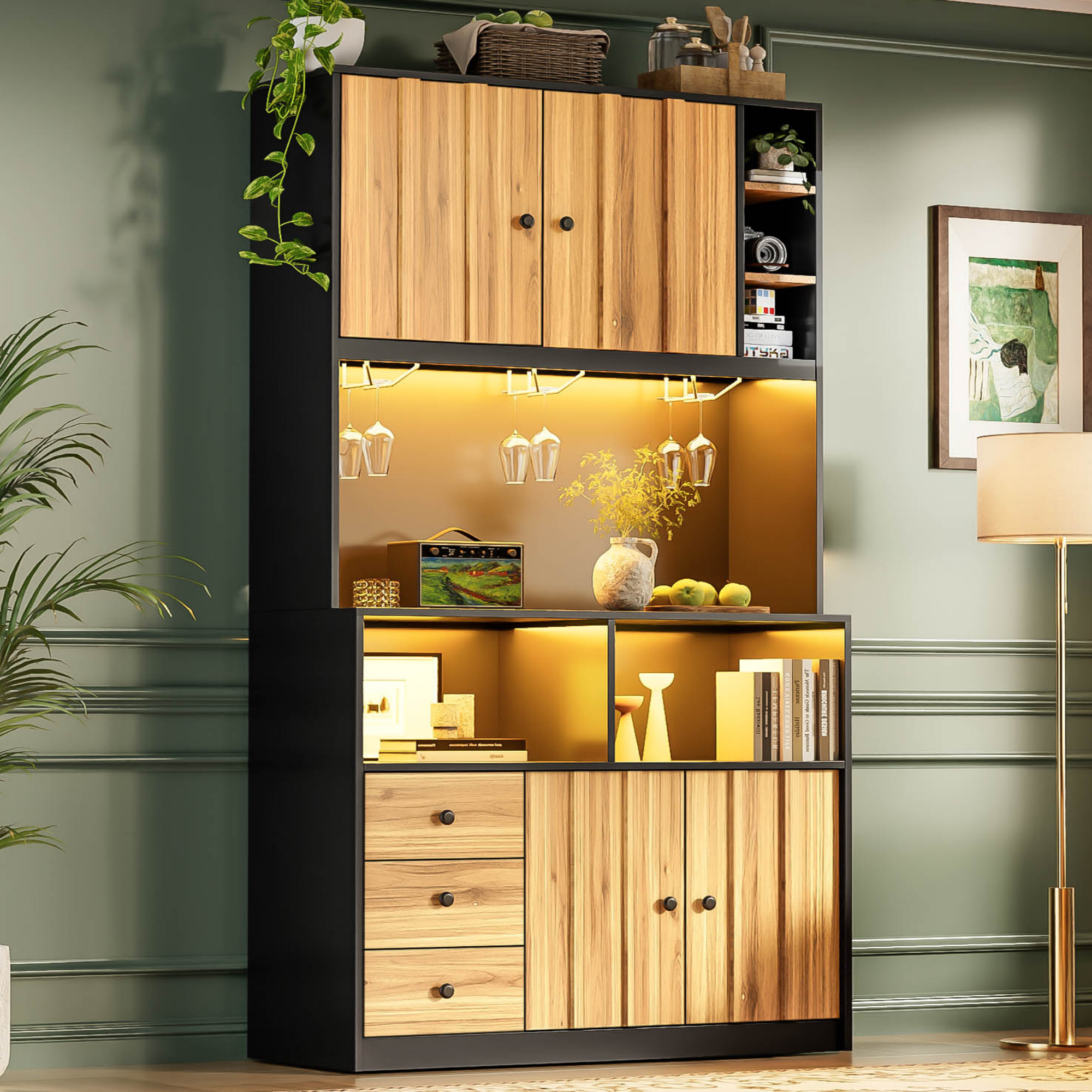 180 cm Küchenschrank, Hochschrank mit LED, Küchenr