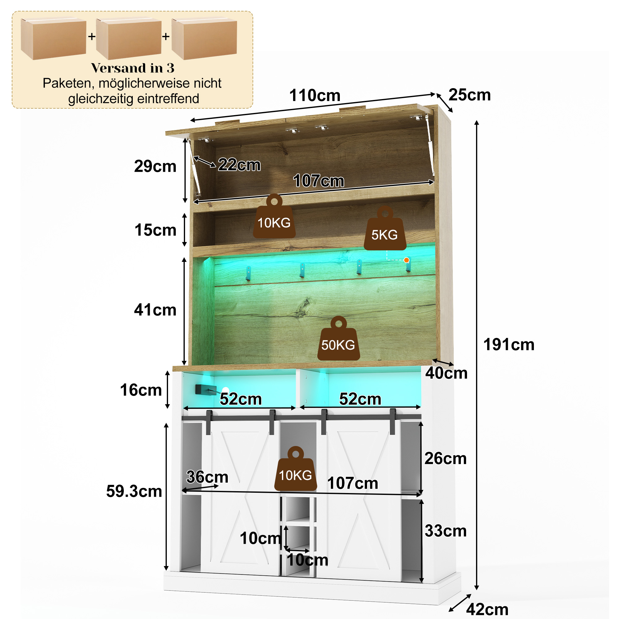 Dimensions du vitrine