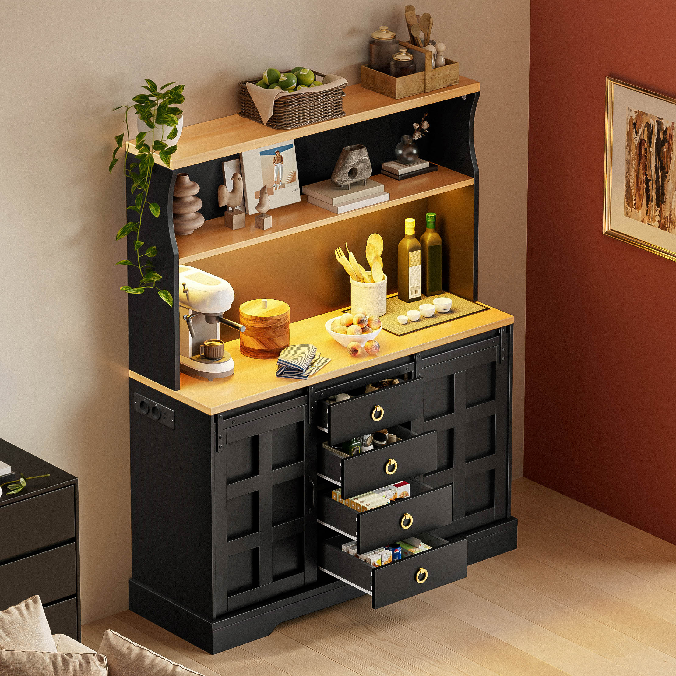 Küchenschrank, Sideboard mit LED, Küchen-Bar-Schra