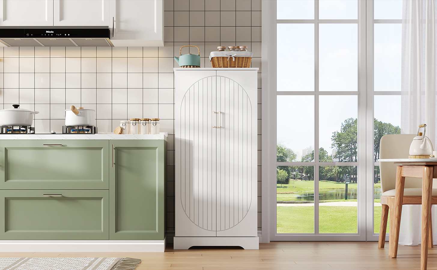 Armoire de cuisine compacte 60×35×128 cm avec LED capteur USB, 5 niveaux intérieurs, portes avec 10 étagères, pour petite cuisine, beaucoup de rangement, éclairage automatique, design moderne, stabilité, fonctionnalité, durabilité - image 27