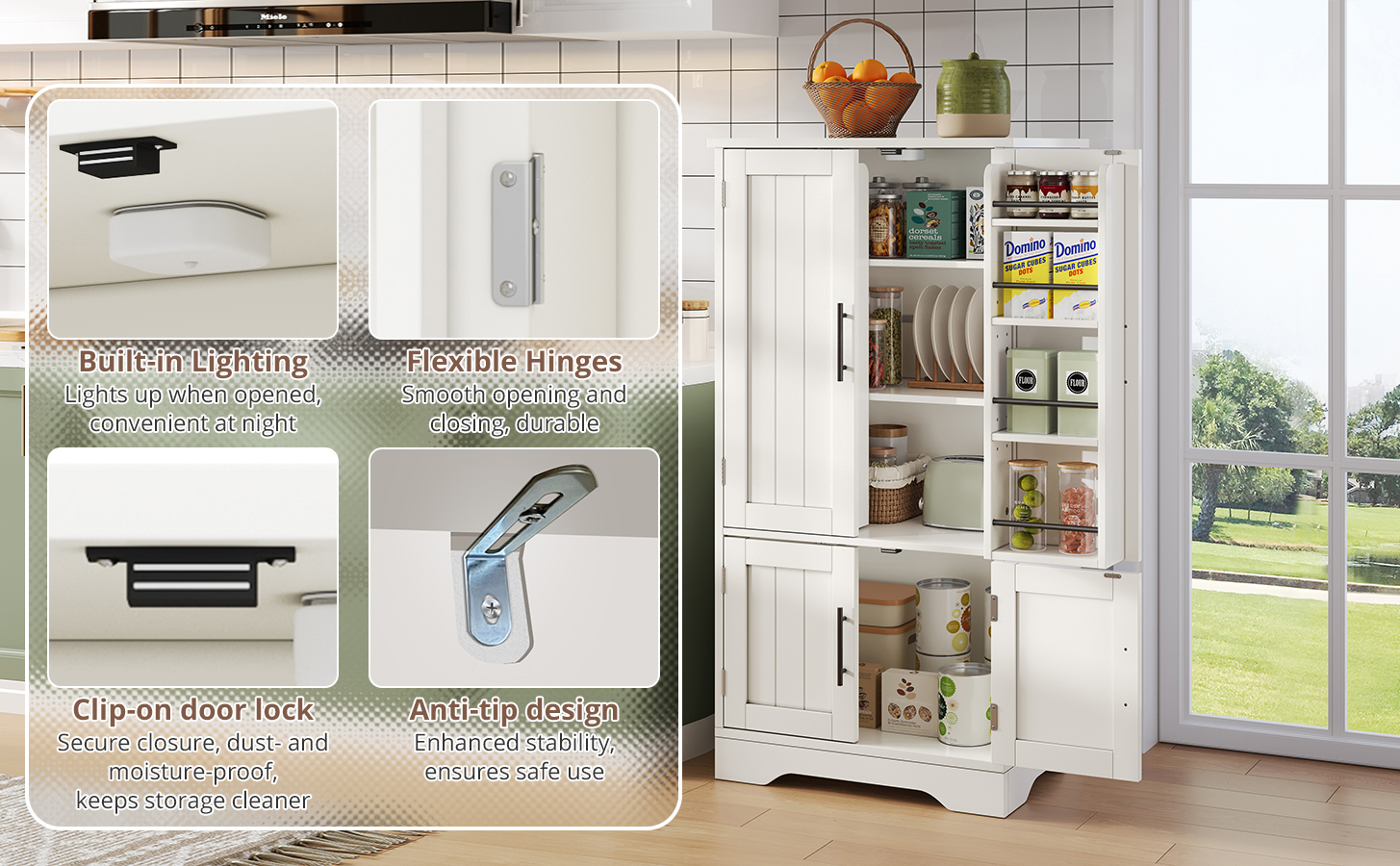 Armoire haute moderne minimaliste 120×60×40 cm, MDF haute qualité, portes à motif 3D ondulé, poignées métalliques, pour petite cuisine, salle à manger et salon, beaucoup de rangement, design épuré - image 67