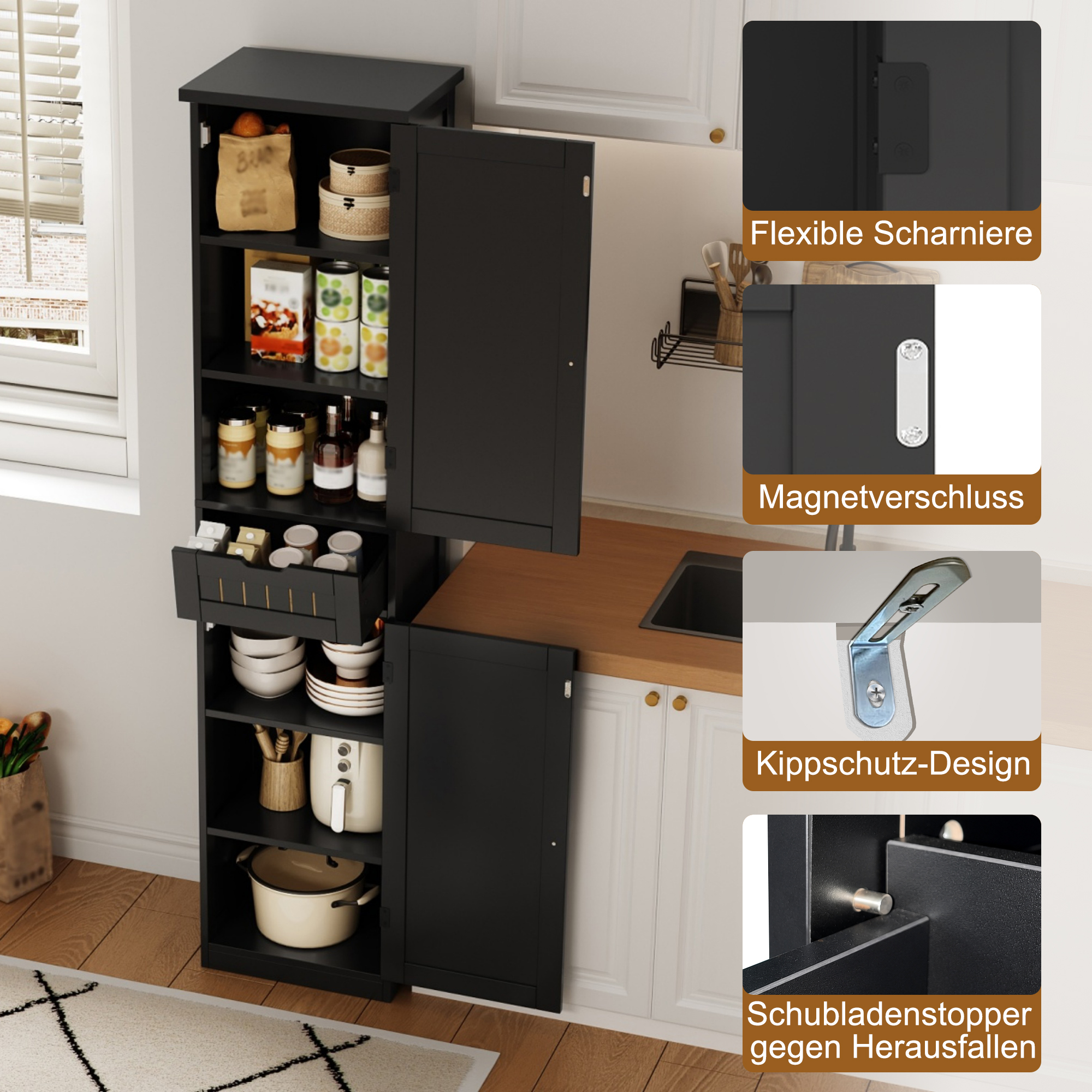 Küchenschrank, 170×40×30 cm, mit 2 Türen und 1 Sch