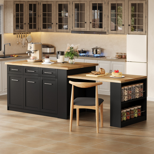 Table à manger extensible intégrée à l’îlot de cuisine