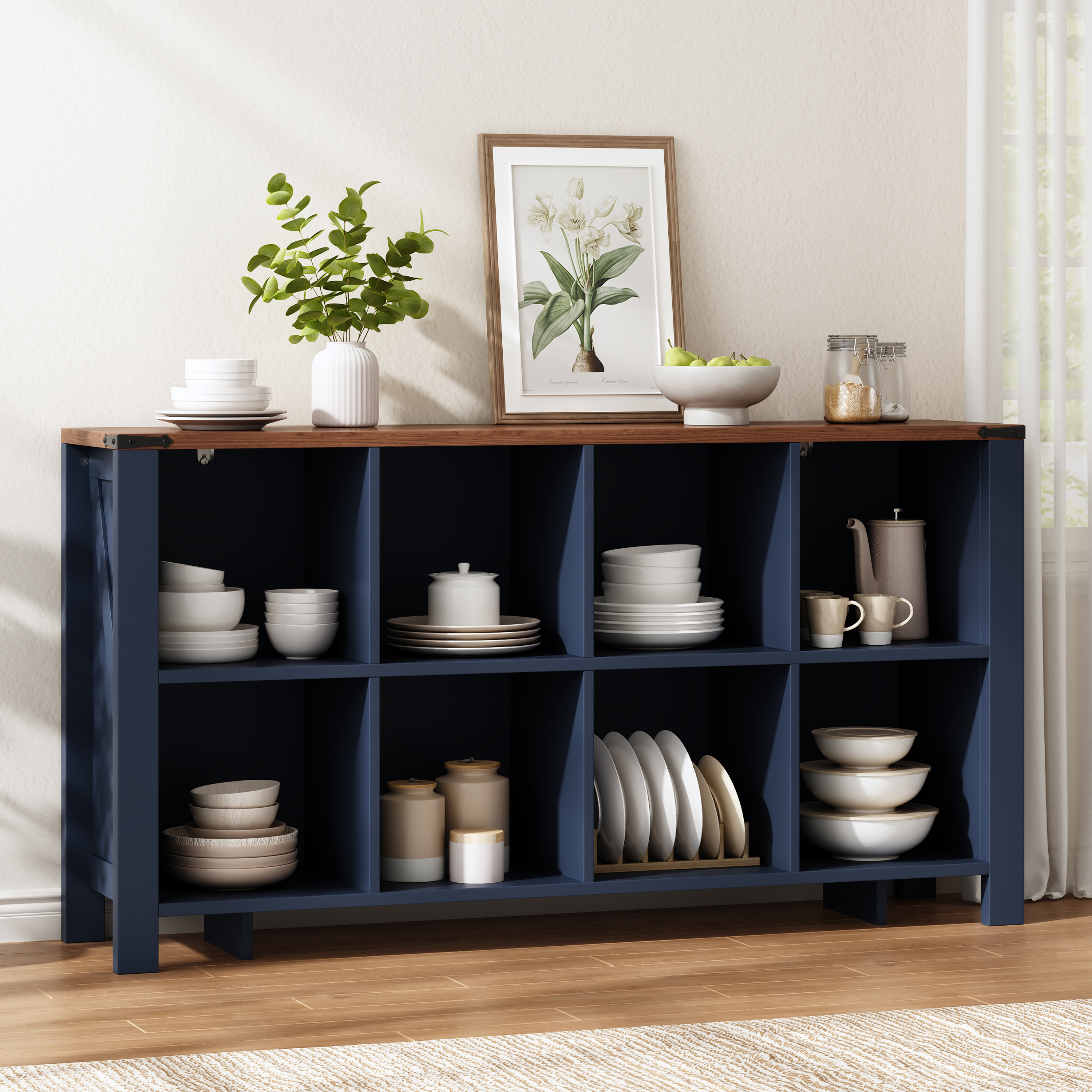 Buffet de rangement, 140 x 34 x 75 cm, MDF, bleu - vue 3