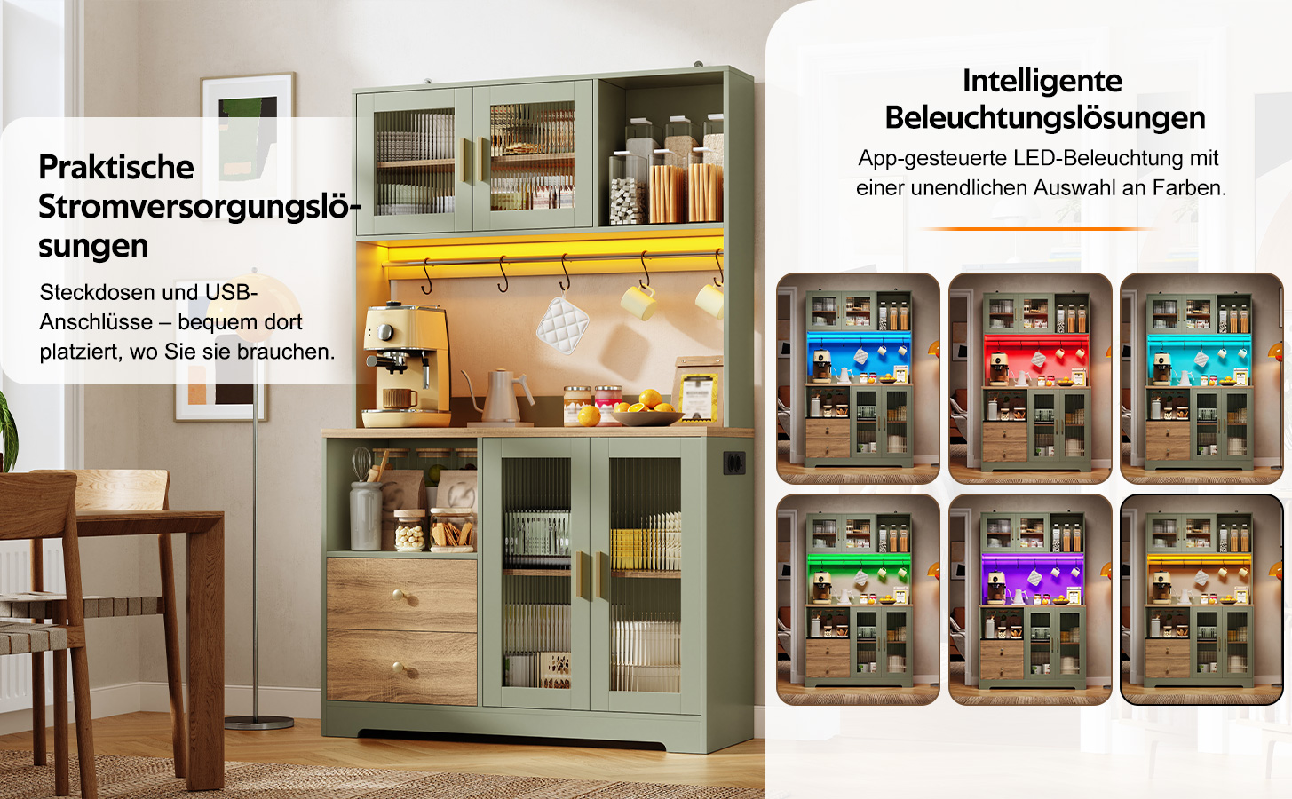 178 cm Küchenschrank, Hochschrank mit LED, Küchenr