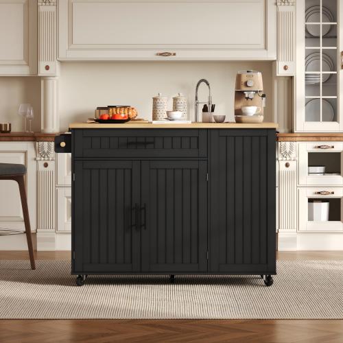 Îlot de cuisine mobile avec plateau rabattable et rangements