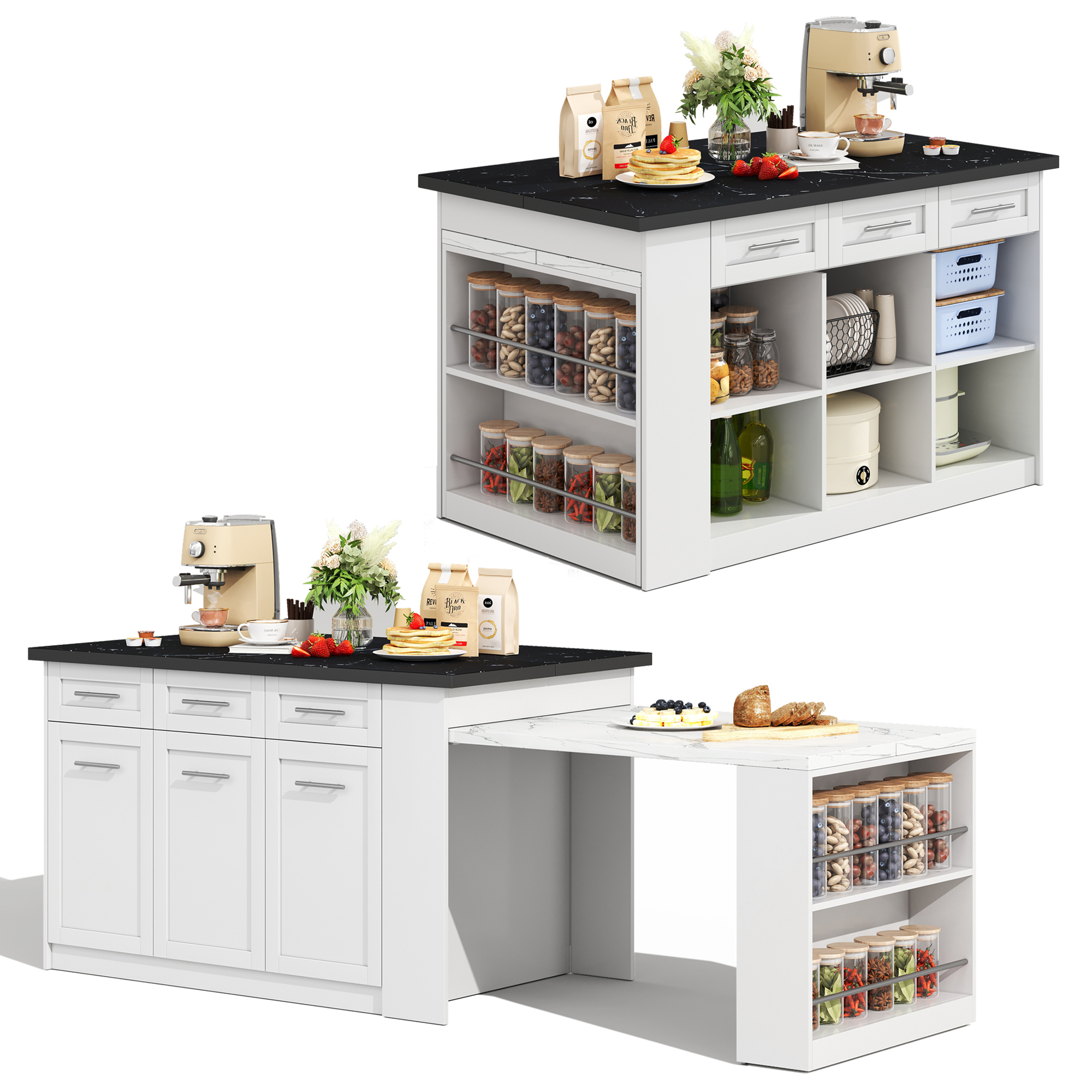 Multifunktionale Kücheninsel mit 150cm+96cm, weiße