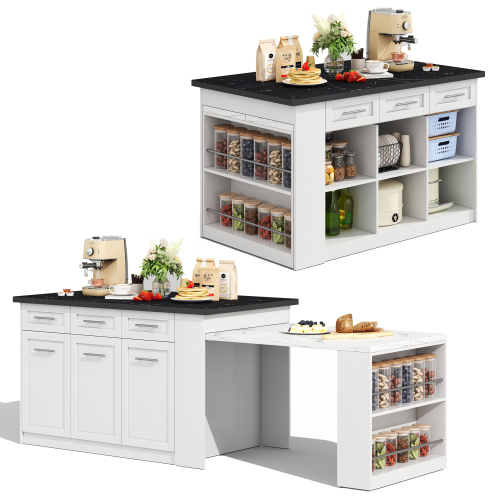 Table à manger extensible intégrée à l’îlot de cuisine blanc