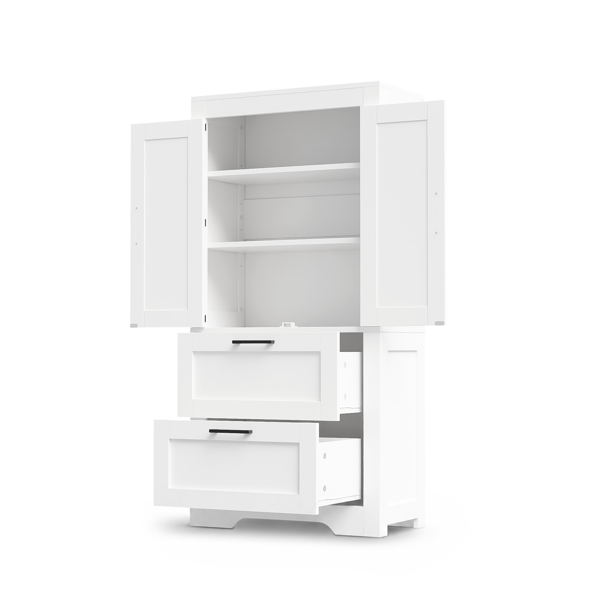 Buffet de rangement, avec tiroirs, étagères réglables, 60 x 30 x 128 cm, MDF, blanc - vue 5