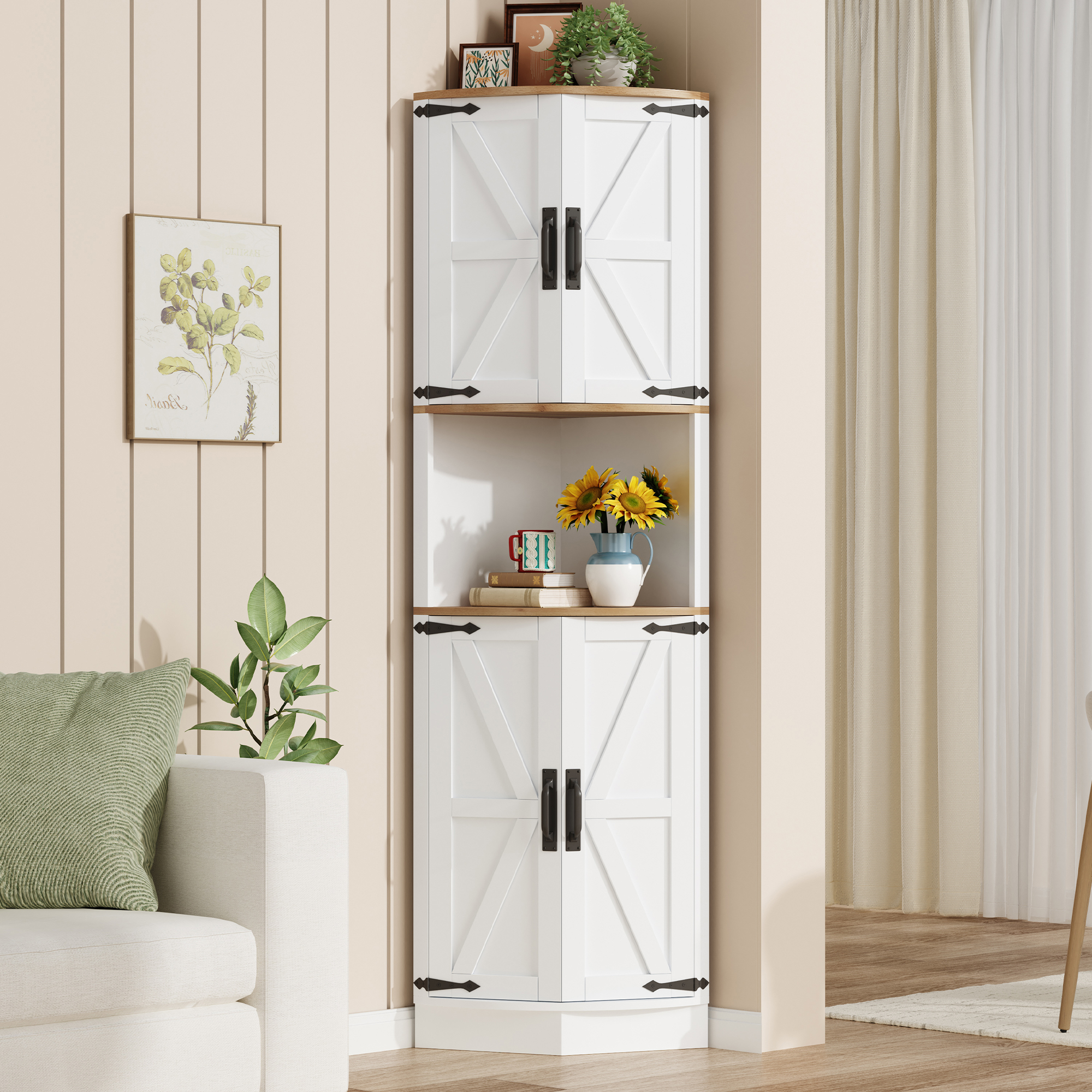 39,5×39,5×180cm, Eckschrank,5 Staufächer,Vintage-K