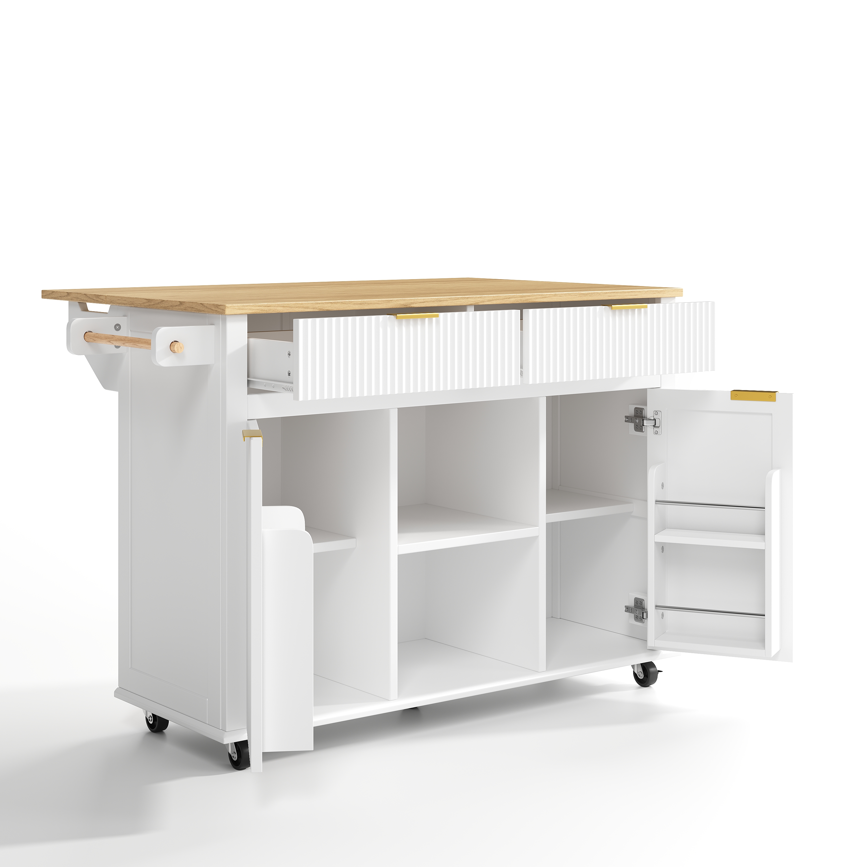 Îlot de cuisine, pliable, mobile sur roulettes, rangement intégré, 143 x 45 x 89,5 cm, MDF, bois naturel - vue 3