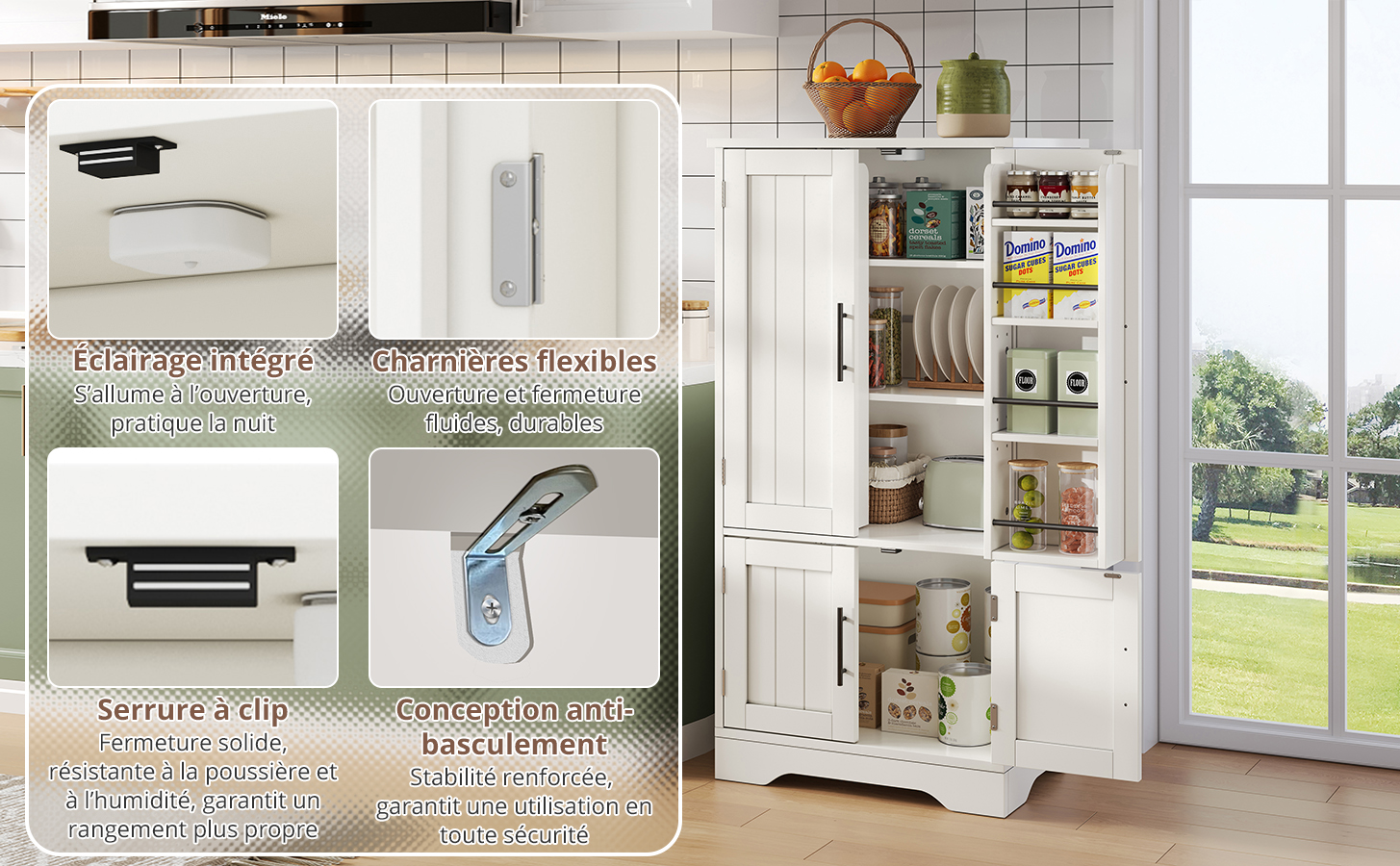 Armoire haute moderne minimaliste 120×60×40 cm, MDF haute qualité, portes à motif 3D ondulé, poignées métalliques, pour petite cuisine, salle à manger et salon, beaucoup de rangement, design épuré - image 72