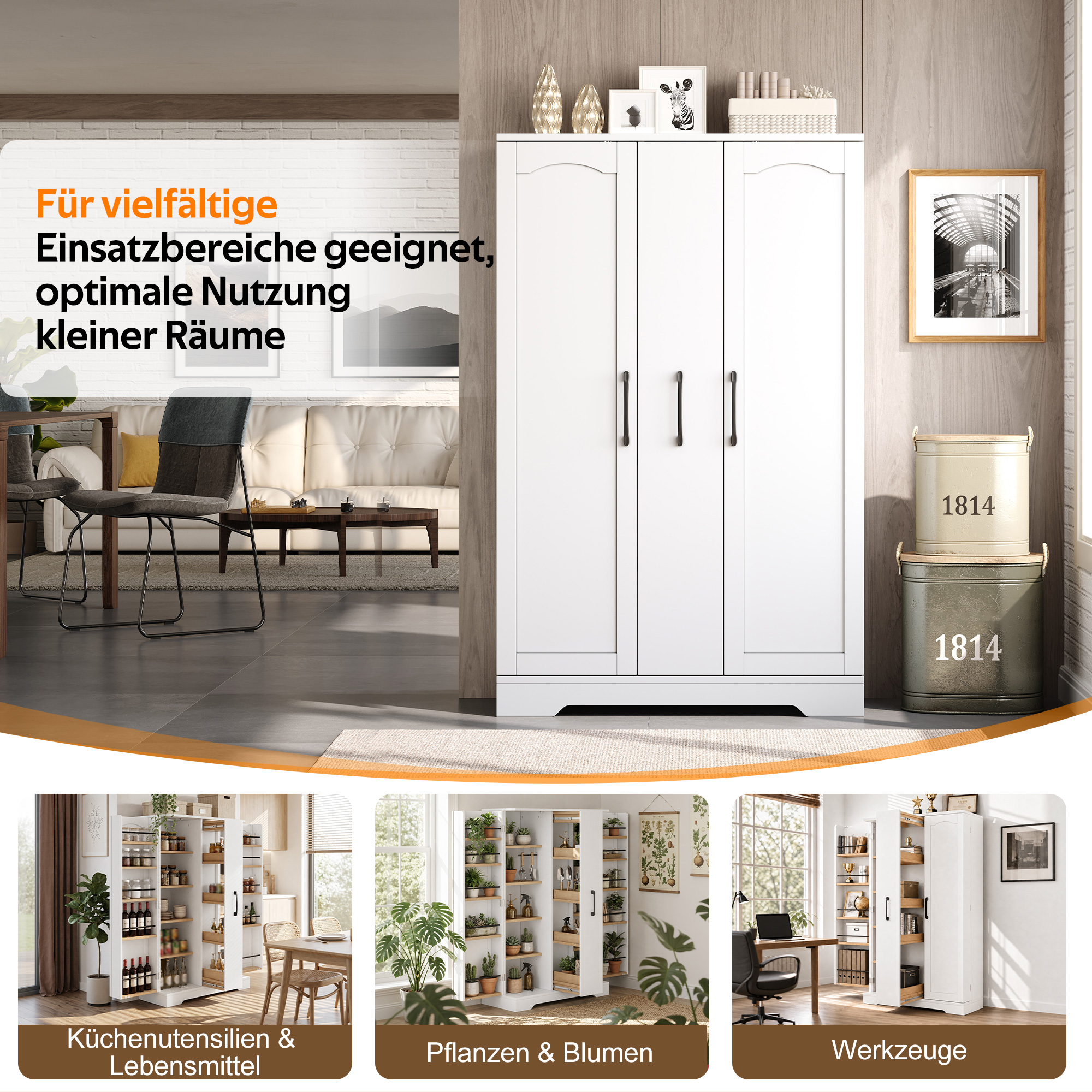 Buffet de rangement, étagères réglables, 78 x 35 x 120 cm, MDF, blanc - vue 5