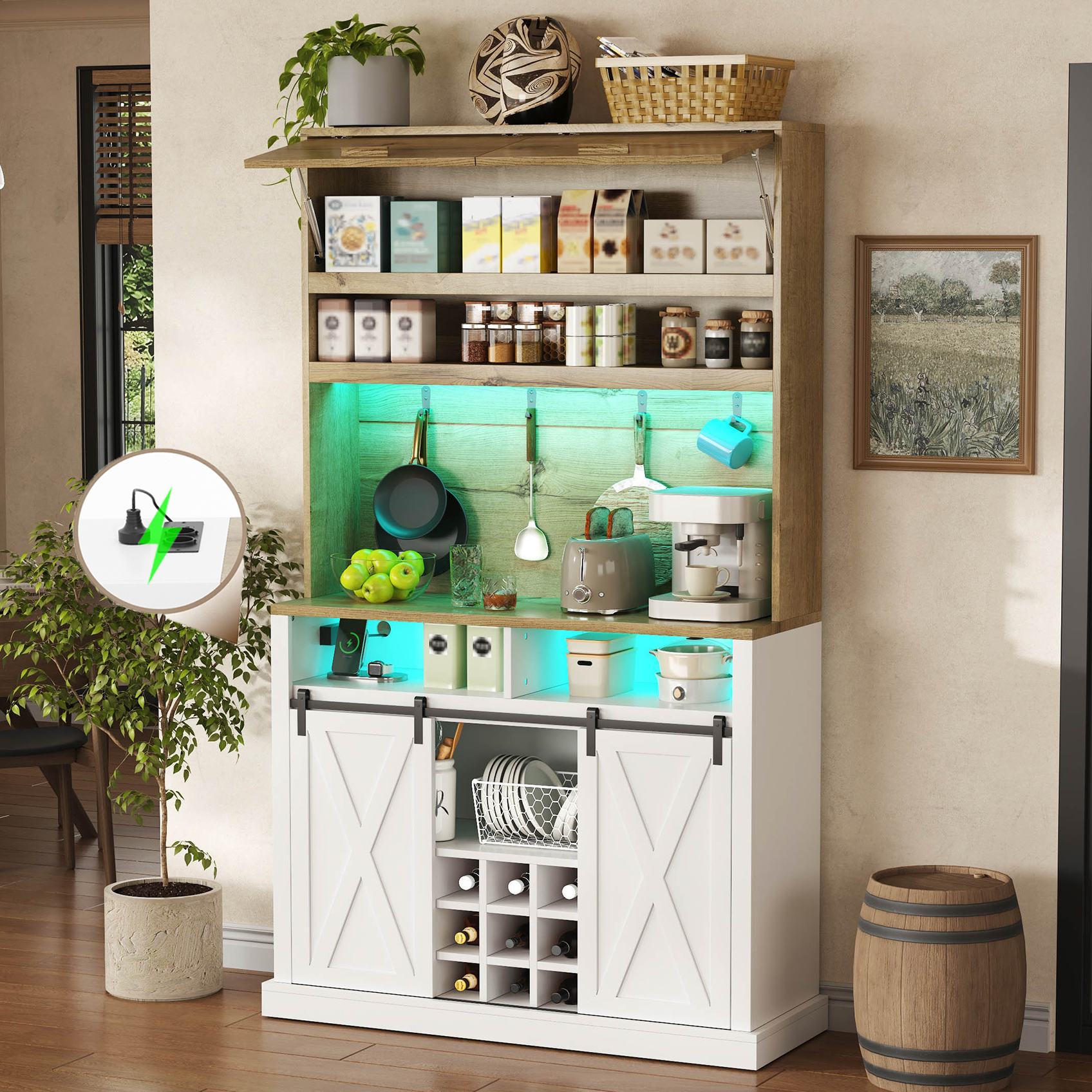 191 cm Küchenschrank, Hochschrank mit LED, Steckdo
