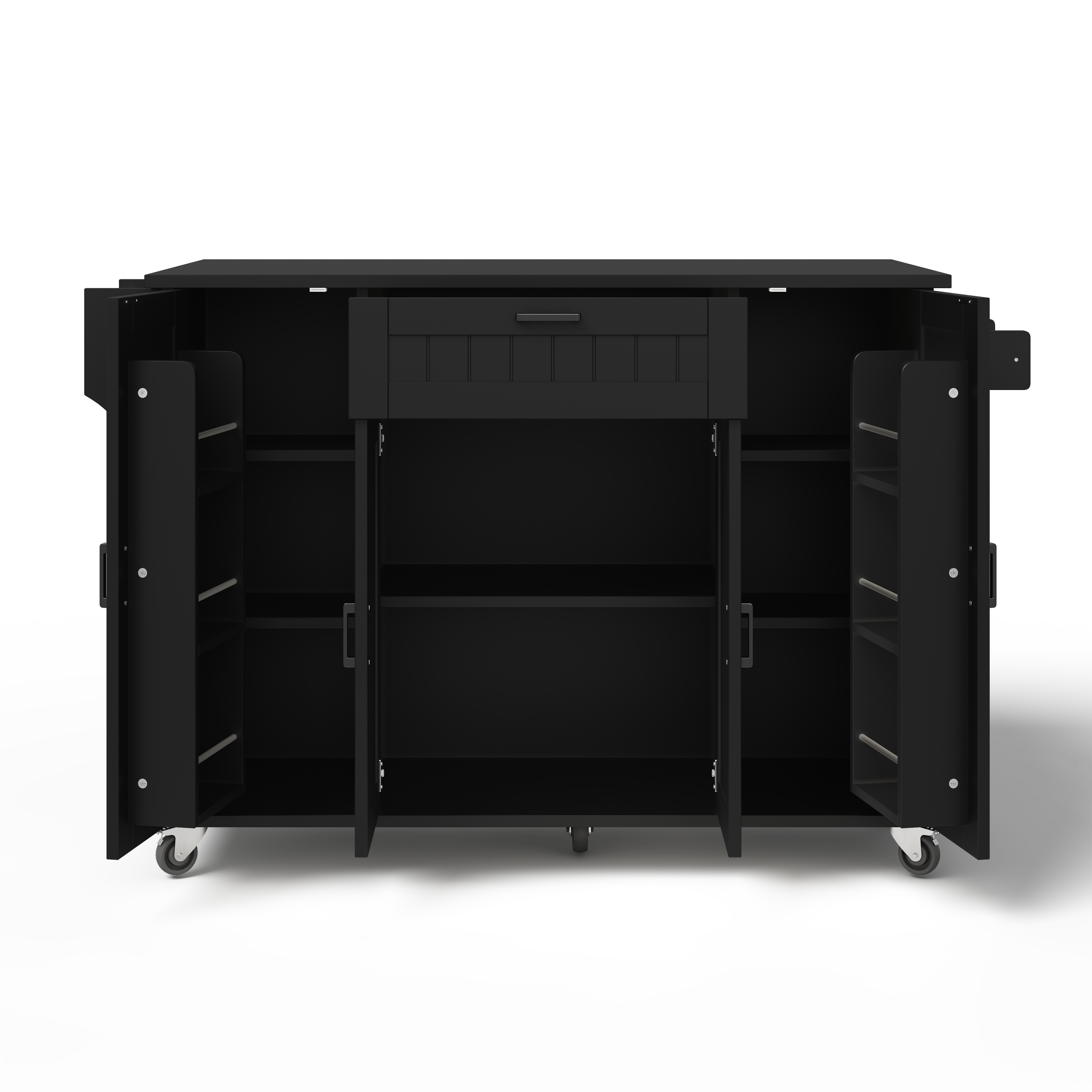 Îlot de cuisine, pliable, mobile sur roulettes, avec tiroirs, 120 x 70 x 95 cm, MDF, noir - vue 1