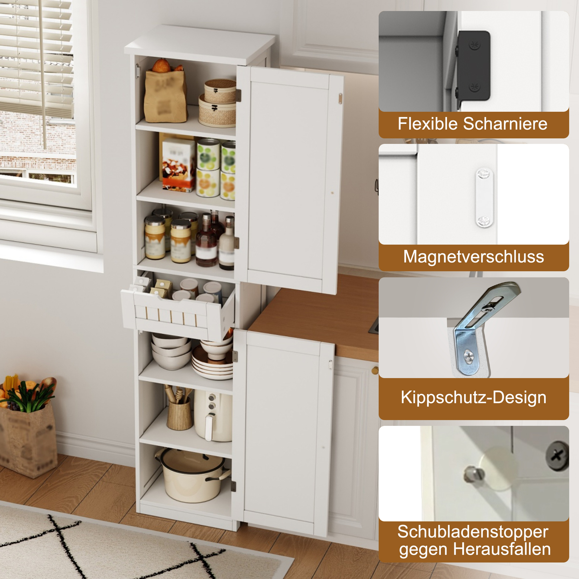 Küchenschrank, 170×40×30 cm, mit 2 Türen und 1 Sch