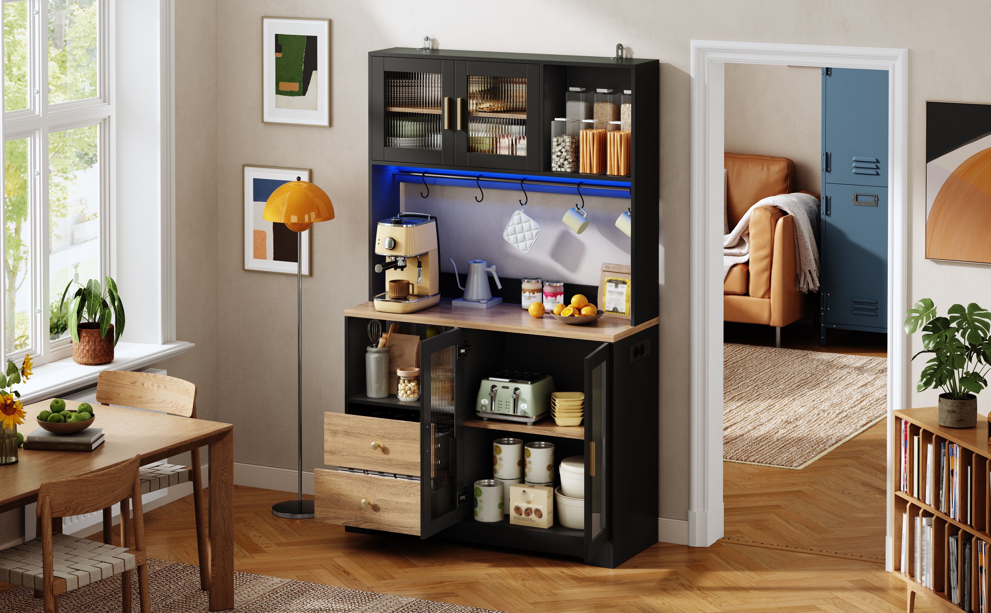 178 cm Küchenschrank, Hochschrank mit LED, Küchenr