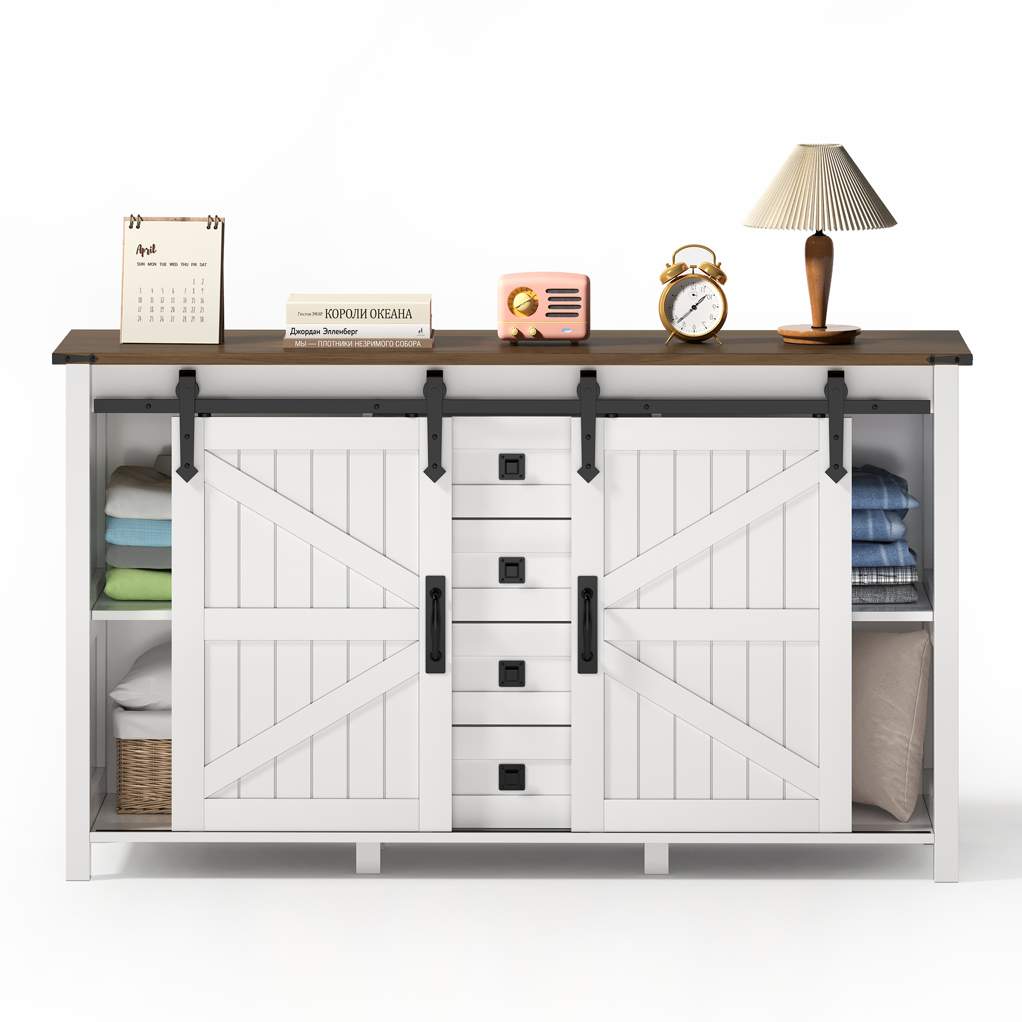 Buffet, rangement intégré, avec tiroirs, 137 x 40 x 81,5 cm, MDF, blanc - vue 3