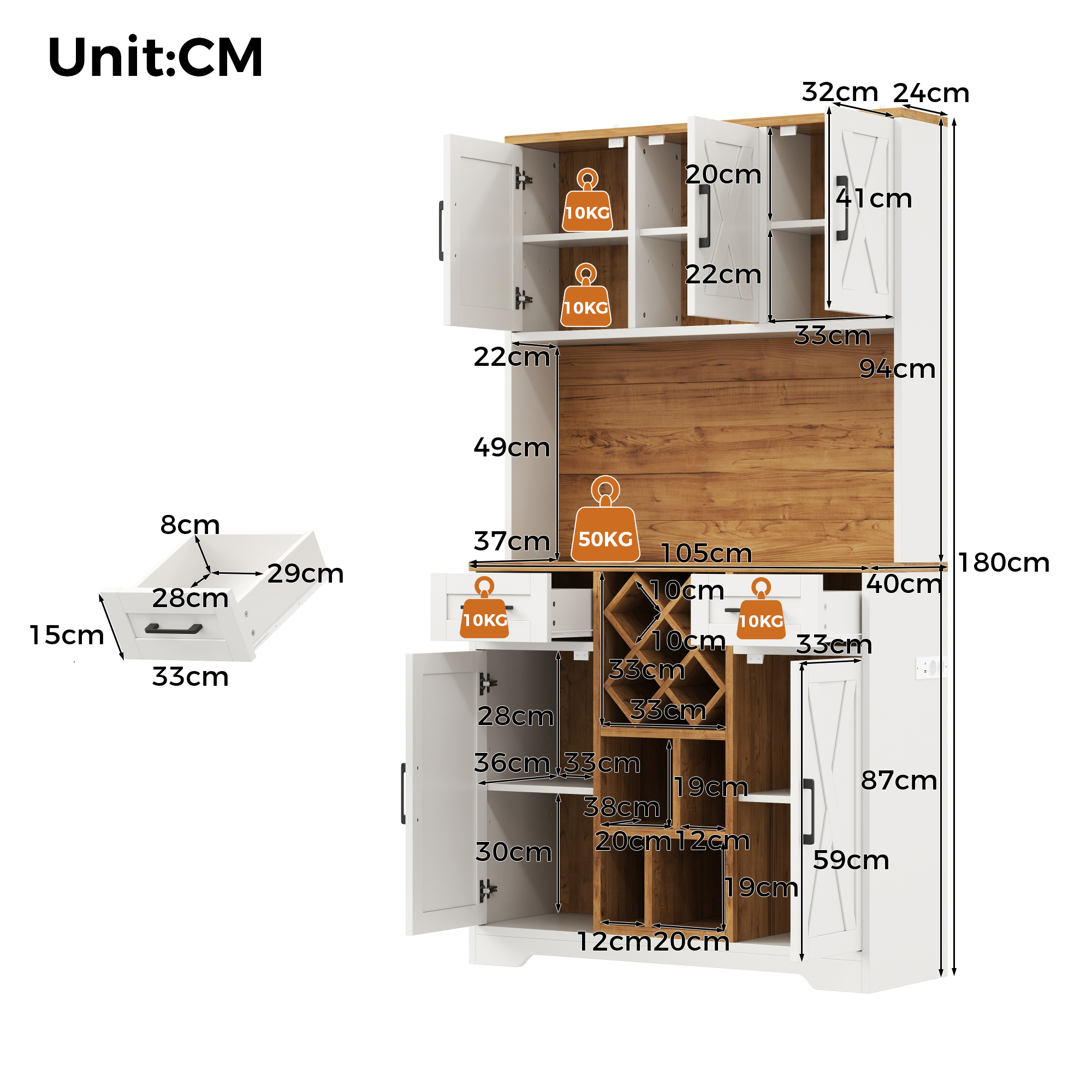 Dimensions du vitrine
