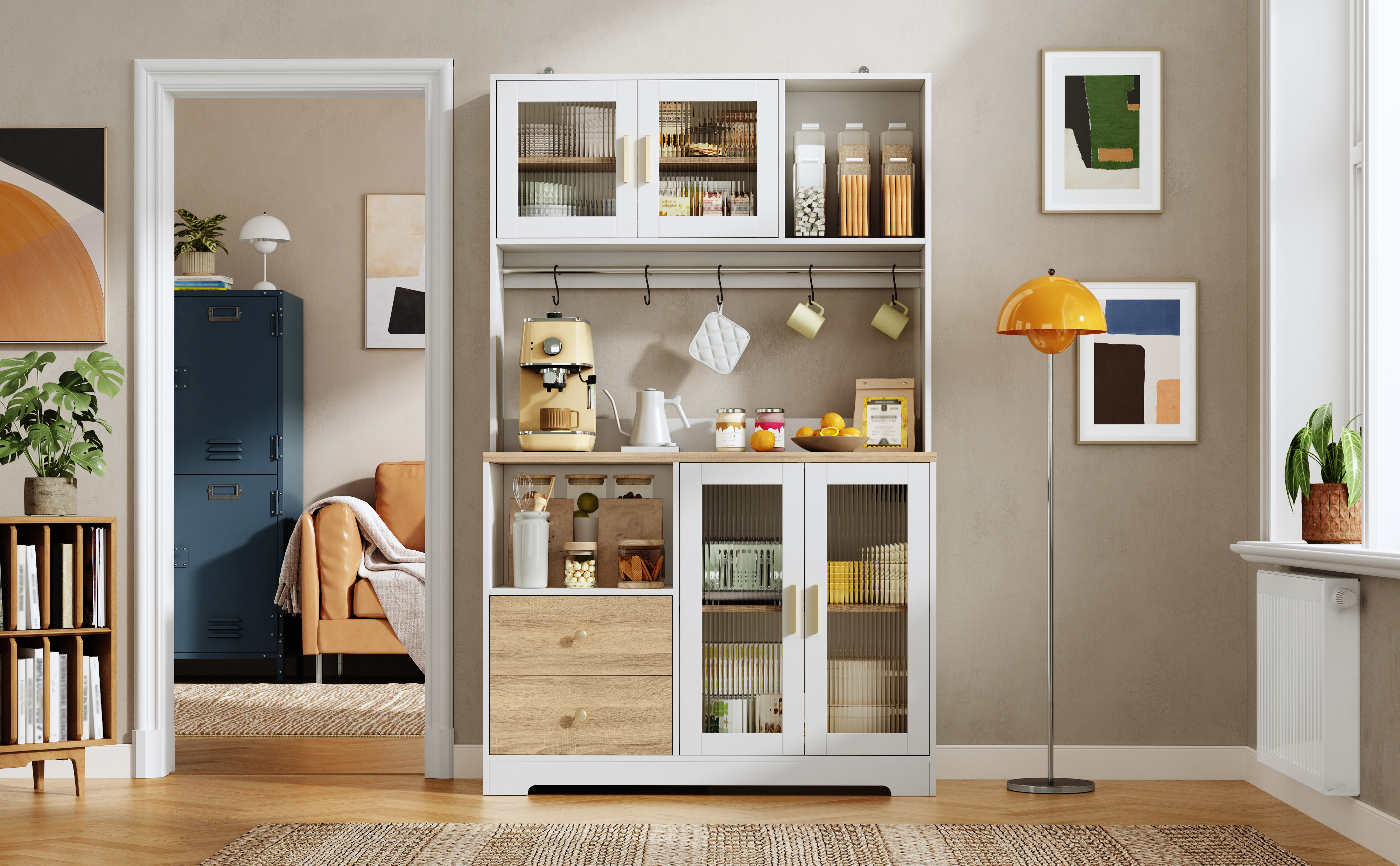 178 cm Küchenschrank, Hochschrank mit LED, Küchenr