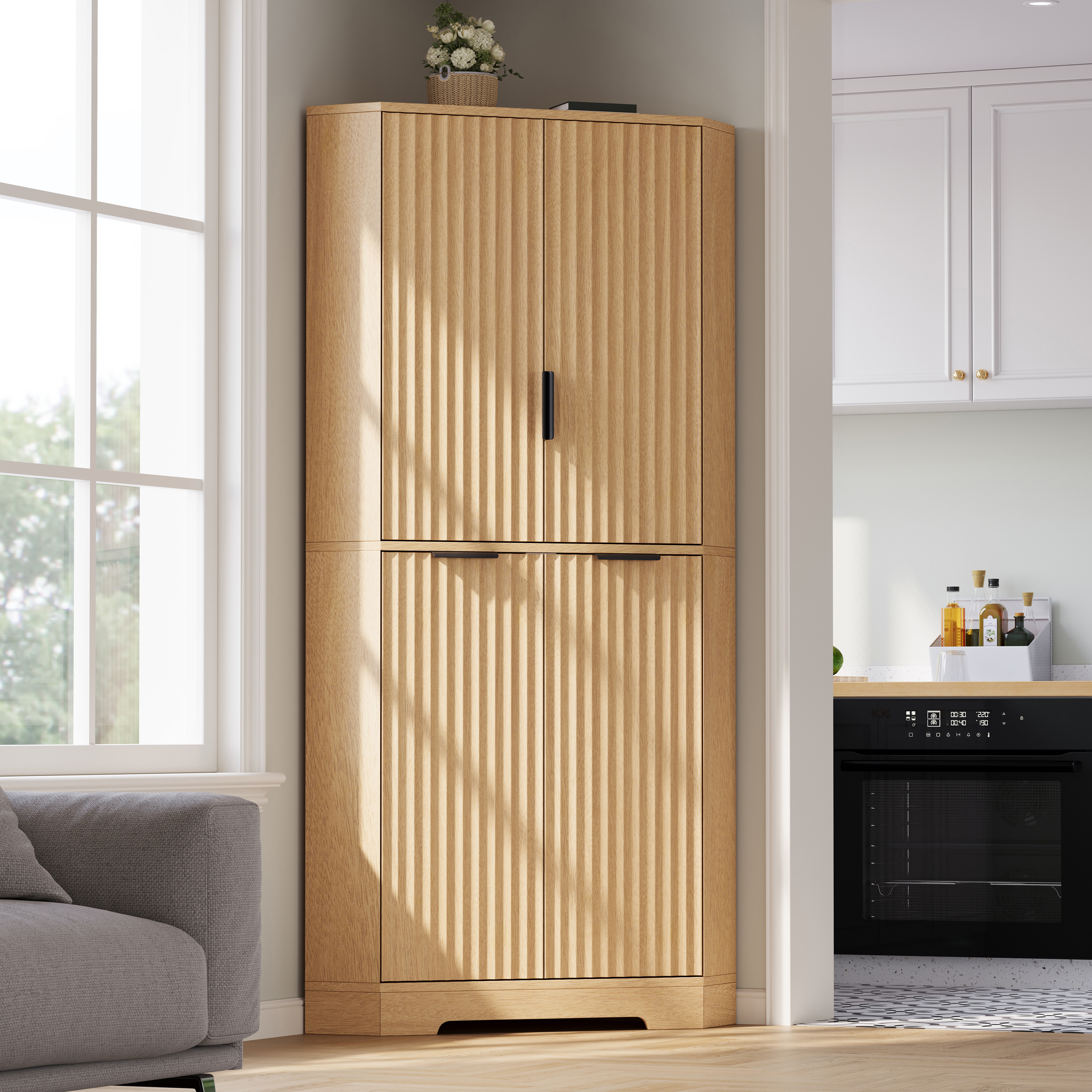 Buffet, étagères réglables, 60 x 60 x 172 cm, MDF, bois naturel - vue 3