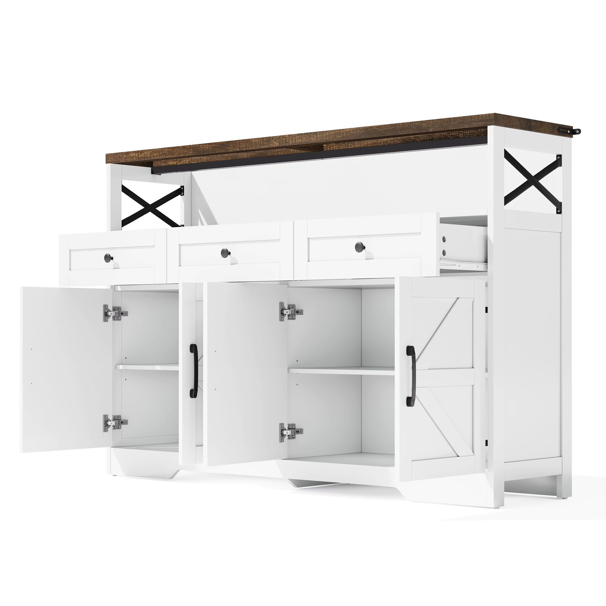 Buffet, rangement intégré, avec tiroirs, 140 x 35 x 95 cm, MDF, blanc - vue 3