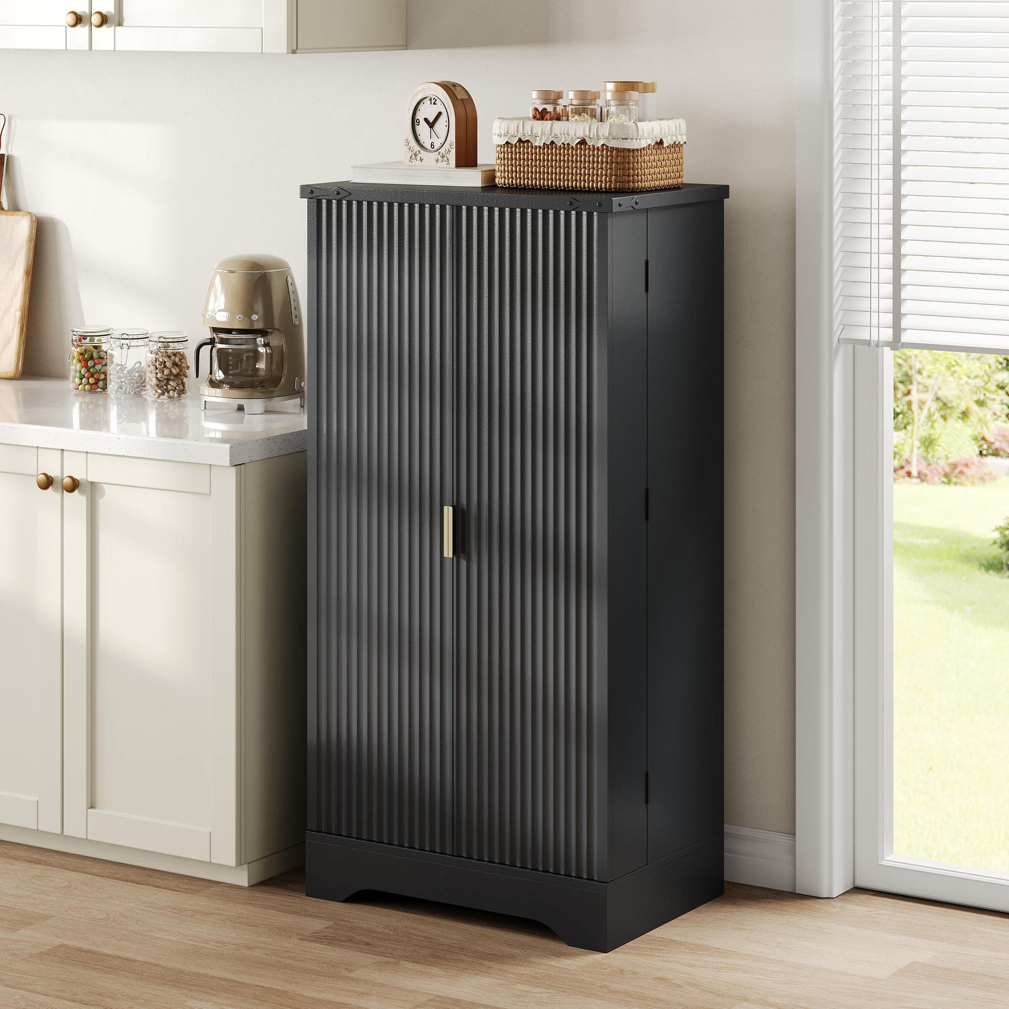 Küchenschrank mit LED-Sensorlicht und Gewürzregal,