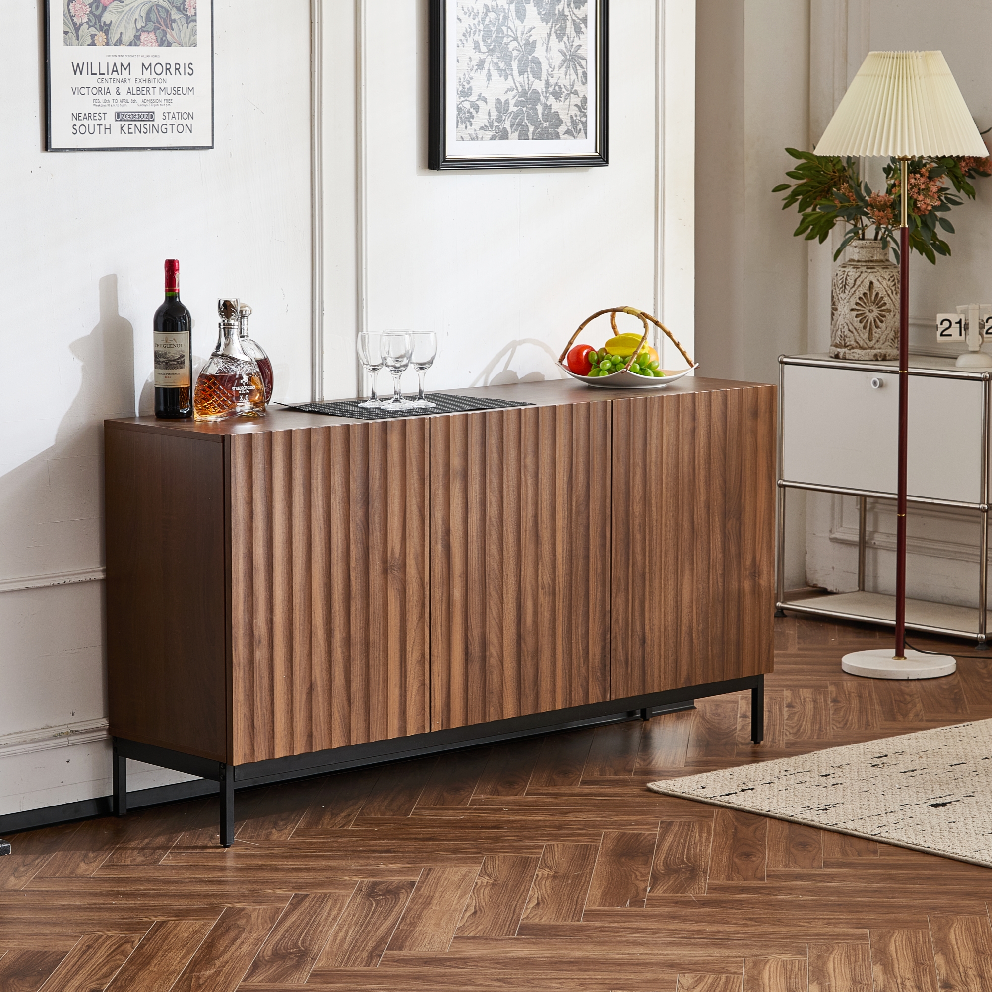 Buffet, étagères réglables, 150x40x80cm, MDF, bois naturel - vue 2