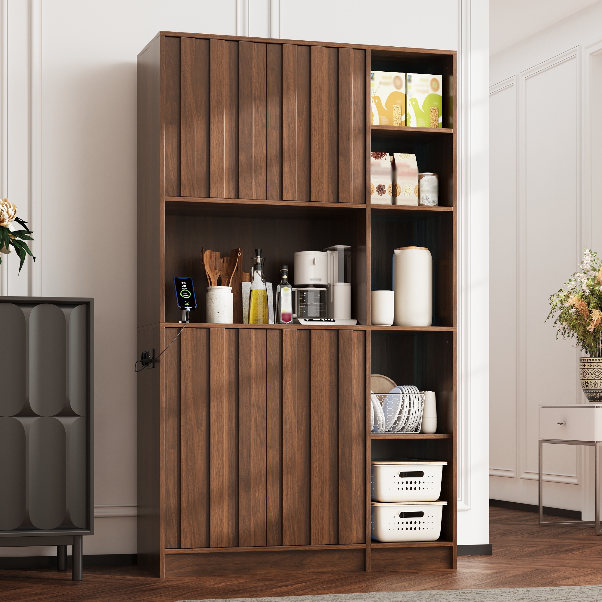 Meuble de cuisine haut avec rangement et éclairage LED