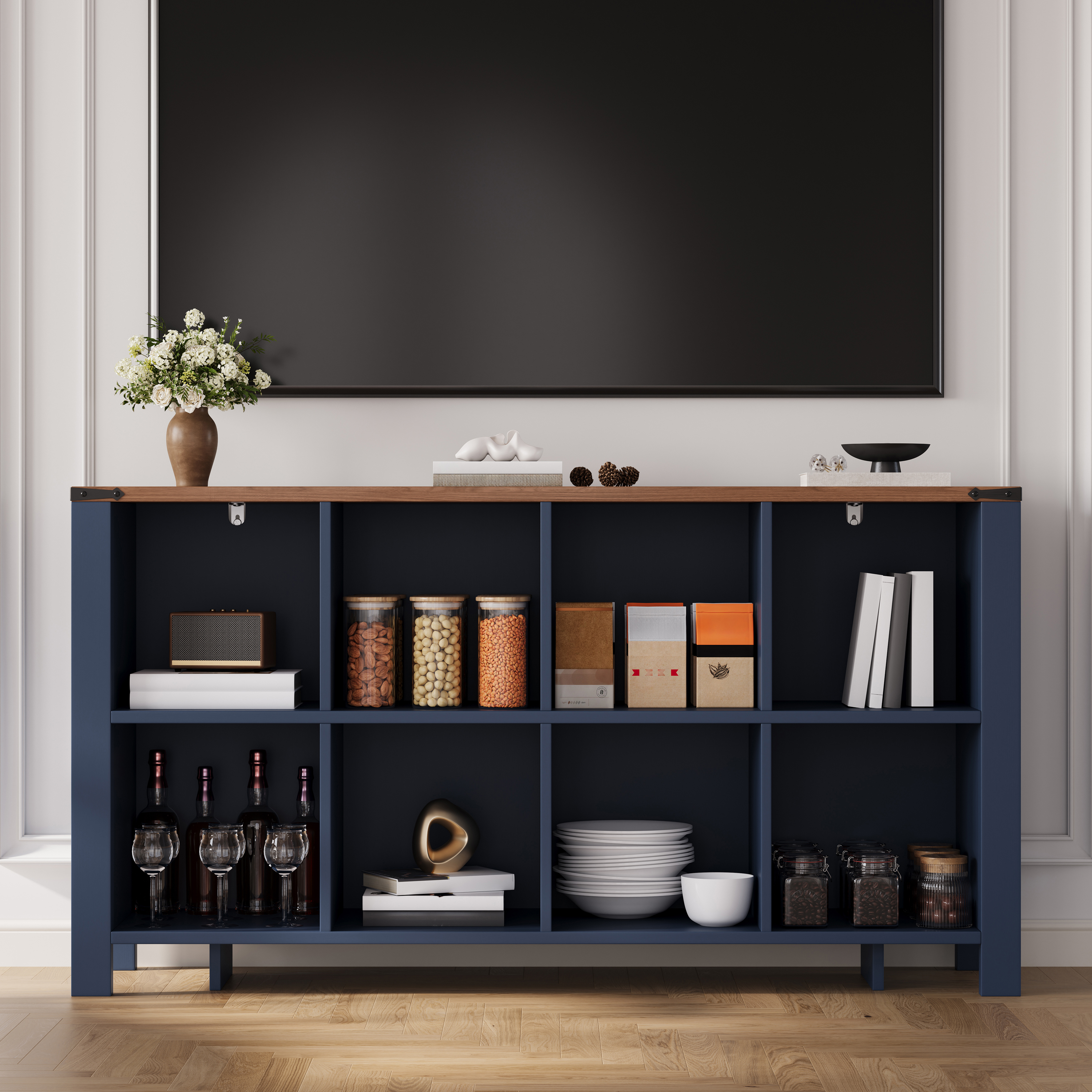 Buffet de rangement, 140 x 34 x 75 cm, MDF, bleu - vue 2
