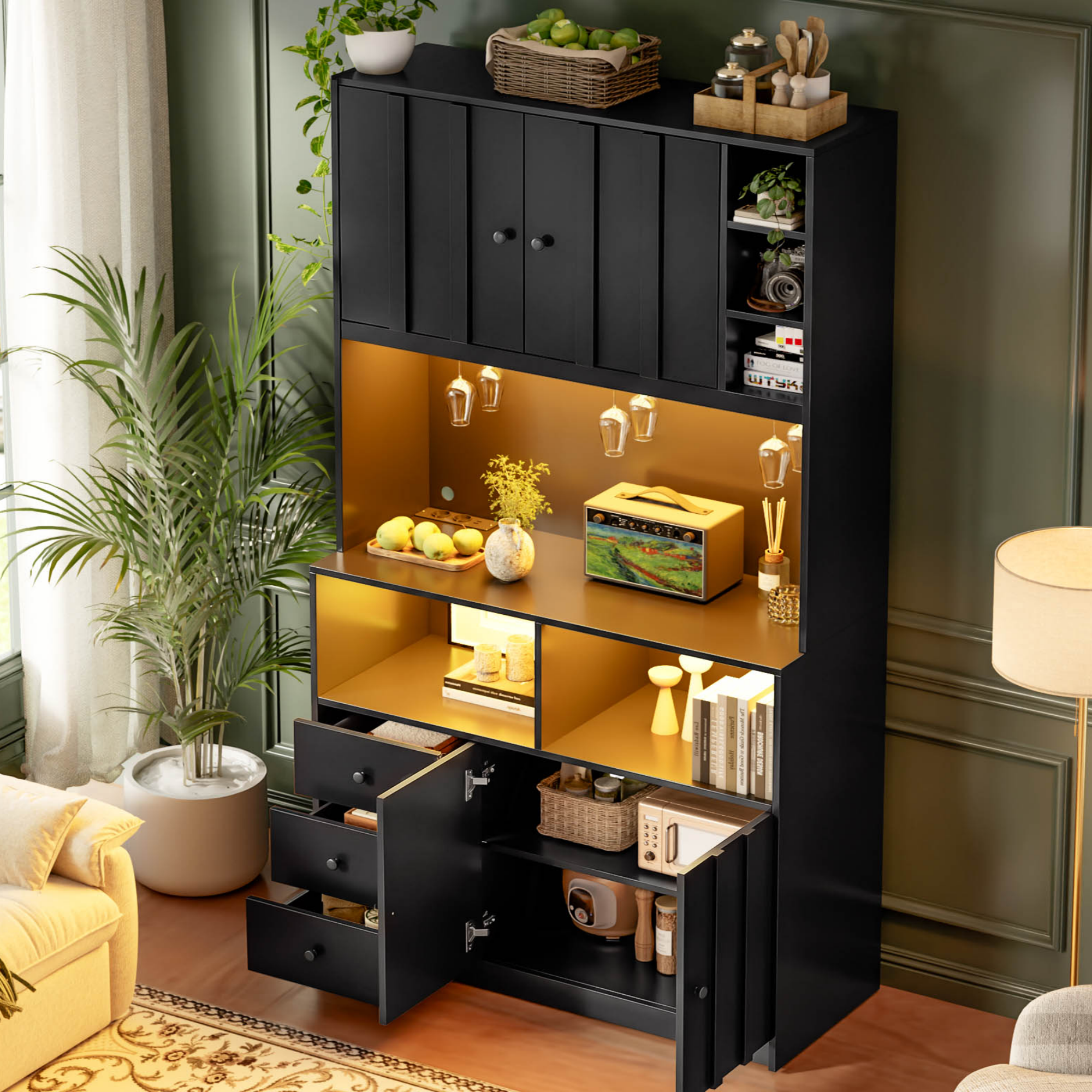 180 cm Küchenschrank, Hochschrank mit LED, Küchenr
