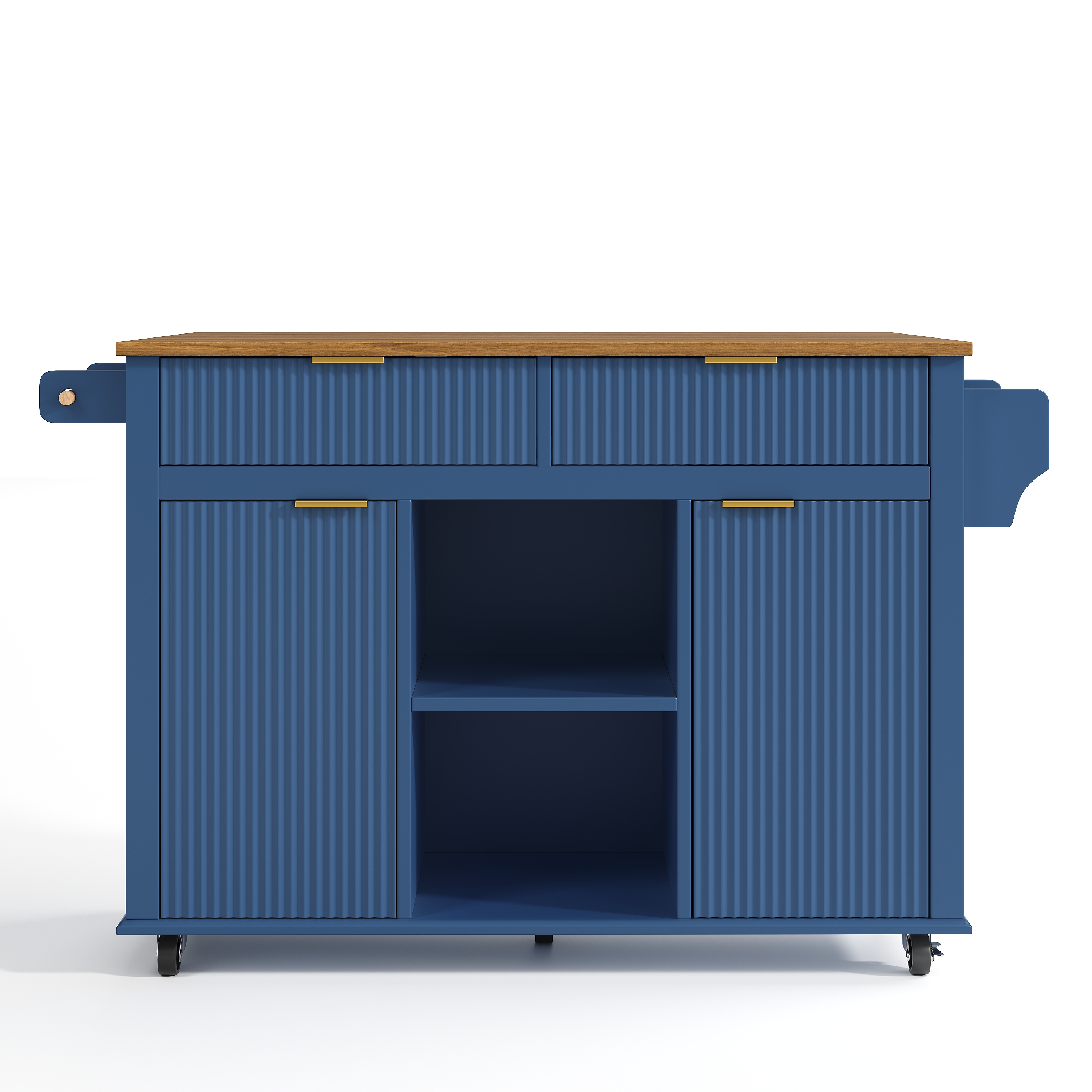 Îlot de cuisine, pliable, mobile sur roulettes, rangement intégré, 143 x 45 x 89,5 cm, MDF, marron - vue 1