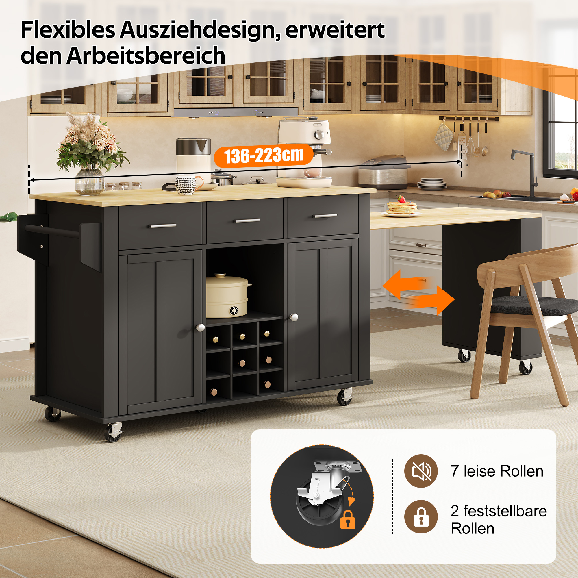 Kücheninsel mit ausziehbarer Arbeitsplatte,Küchenw