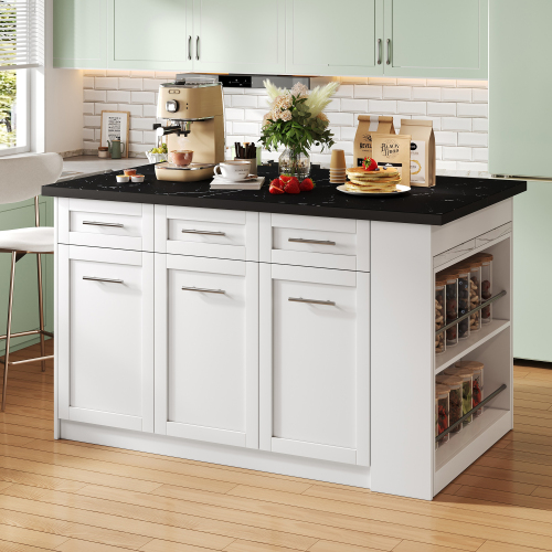 Îlot de cuisine blanc avec table extensible intégrée