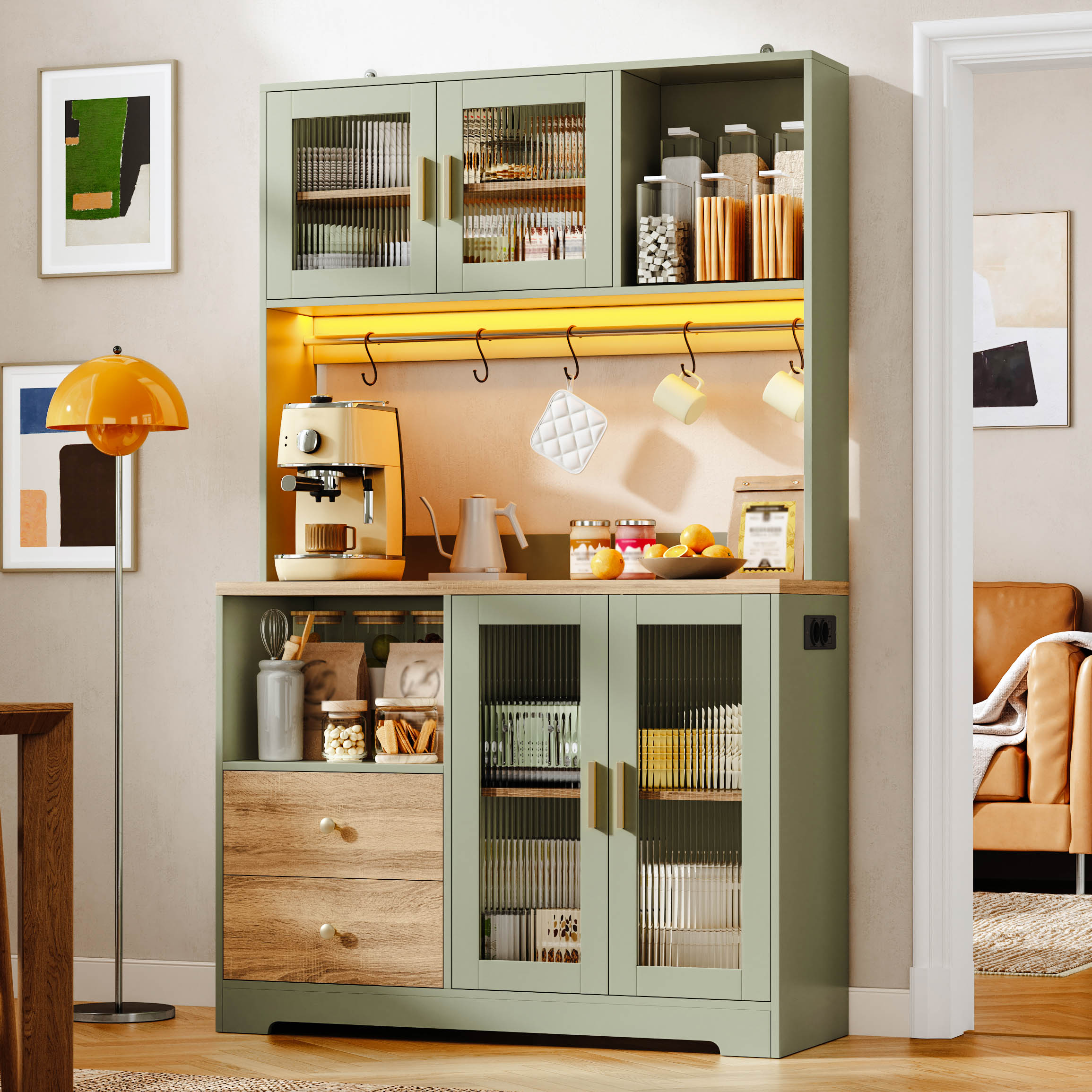 178 cm Küchenschrank, Hochschrank mit LED, Küchenr