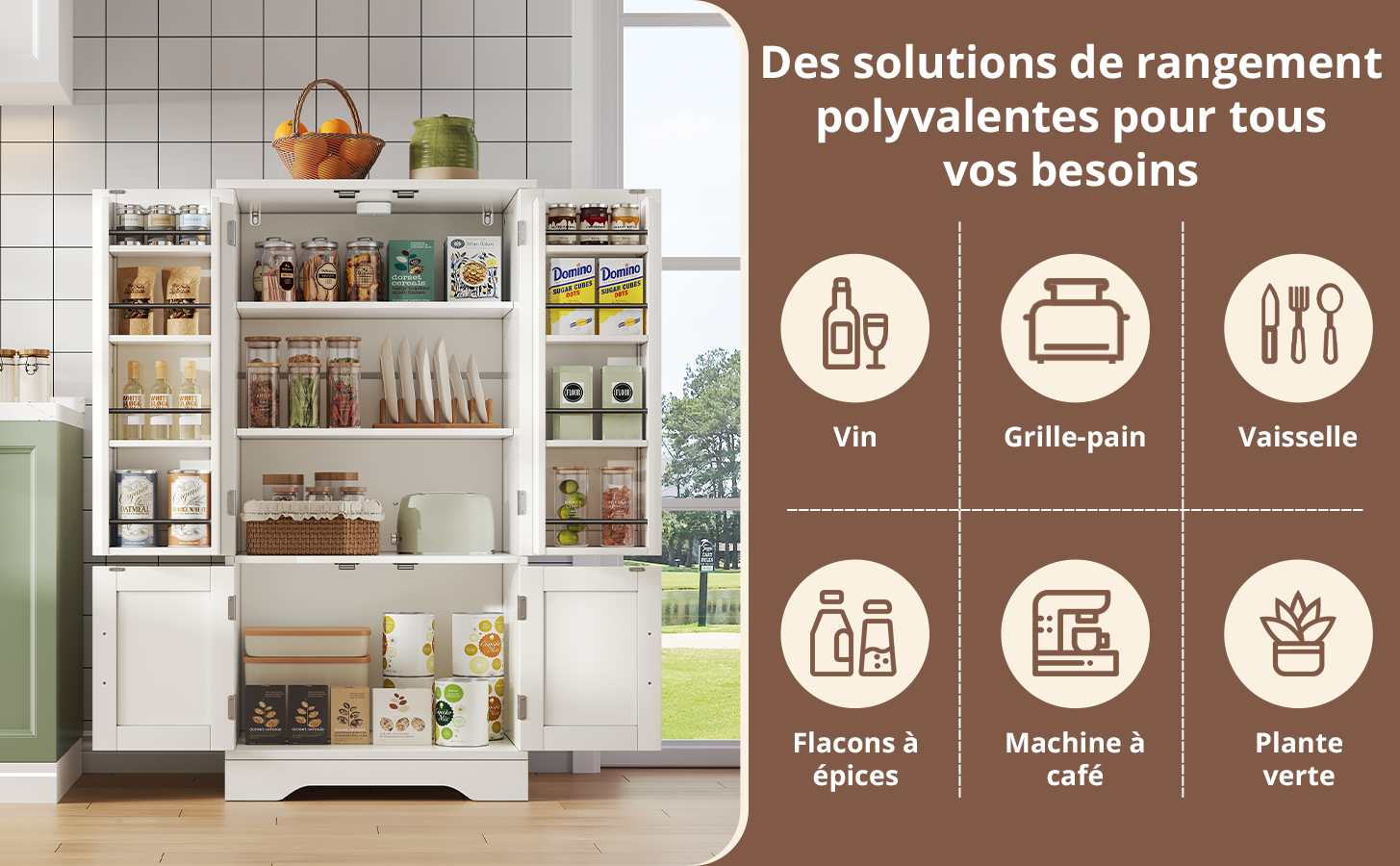 Armoire haute moderne minimaliste 120×60×40 cm, MDF haute qualité, portes à motif 3D ondulé, poignées métalliques, pour petite cuisine, salle à manger et salon, beaucoup de rangement, design épuré - image 71