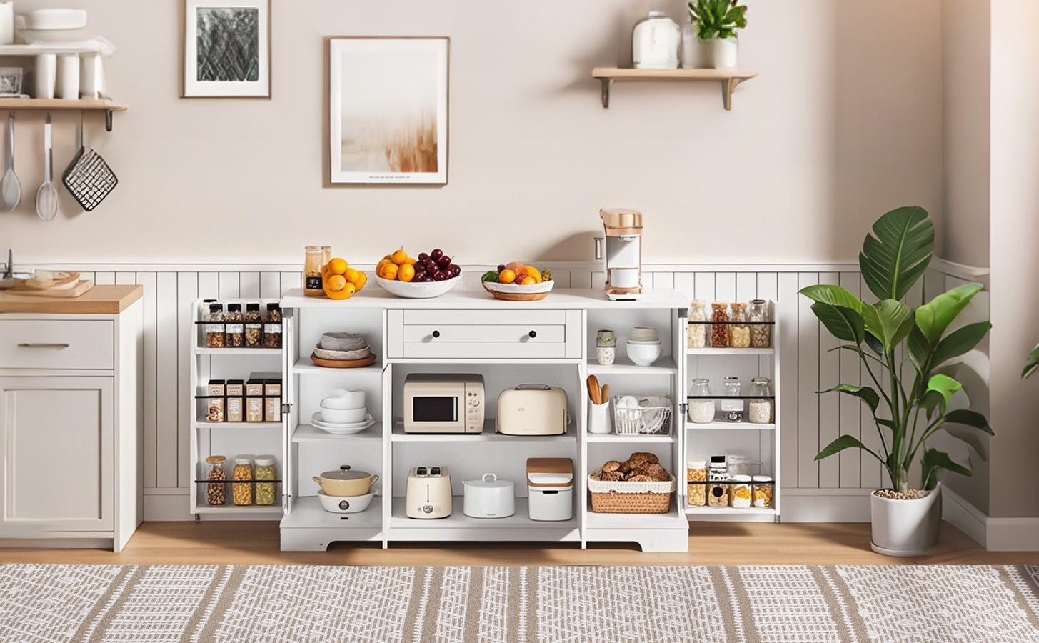 Buffet de cuisine 138cm rangement polyvalent