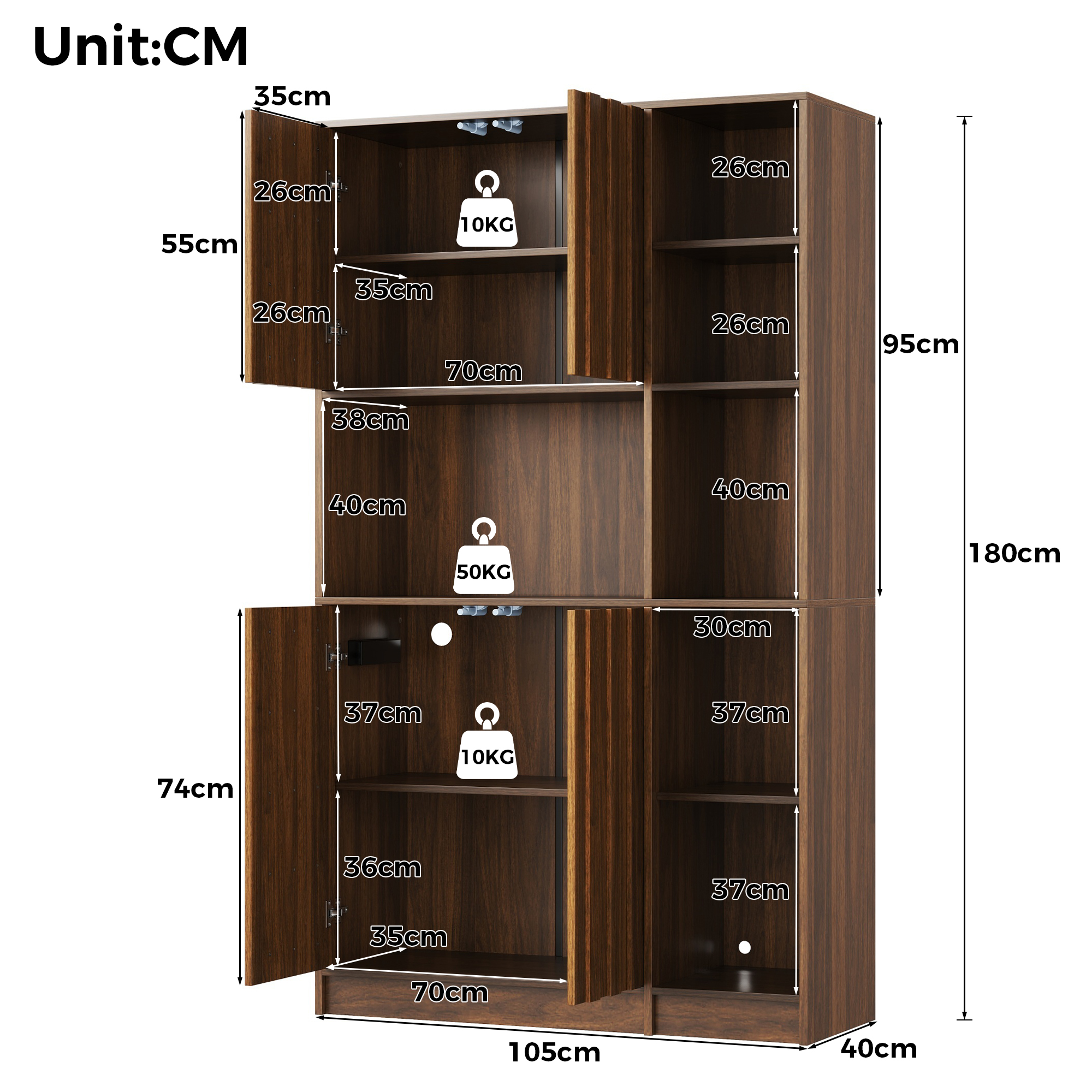 Meuble à 2 portes avec casiers ouverts