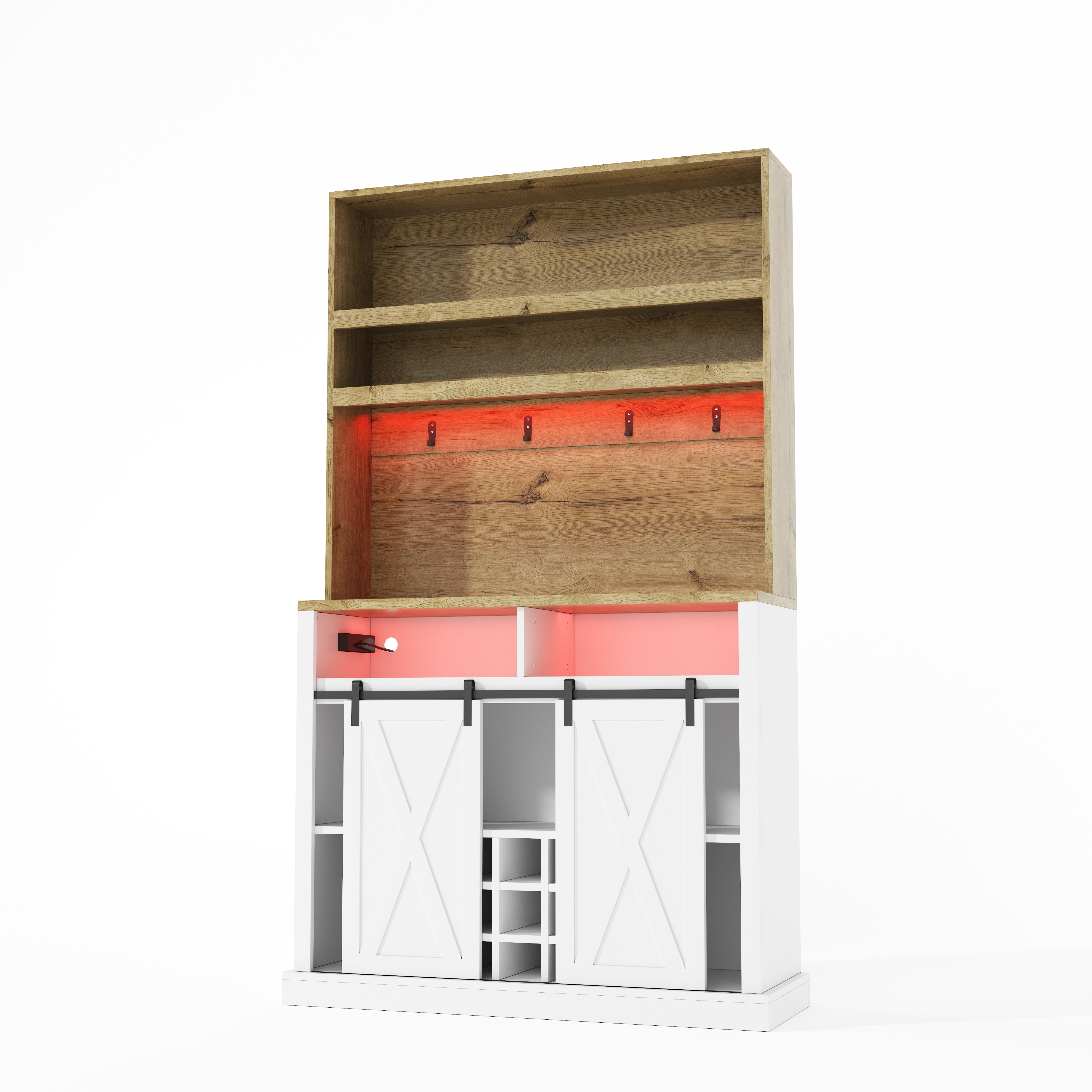 Vitrine, éclairage led, prises et recharge intégrées, 110 x 40 x 191 cm, MDF, bois naturel - vue 3