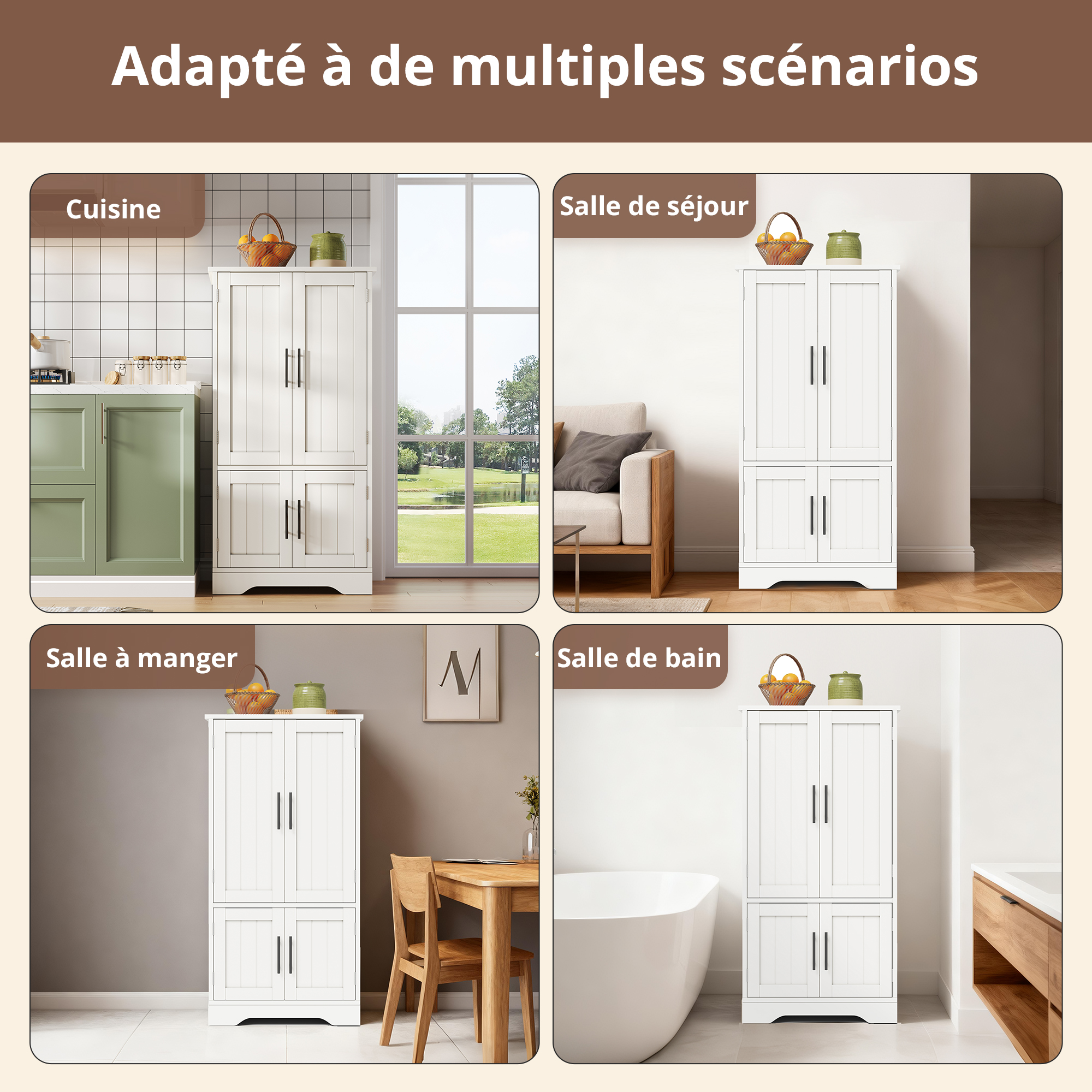 Armoire haute moderne minimaliste 120×60×40 cm, MDF haute qualité, portes à motif 3D ondulé, poignées métalliques, pour petite cuisine, salle à manger et salon, beaucoup de rangement, design épuré - image 74