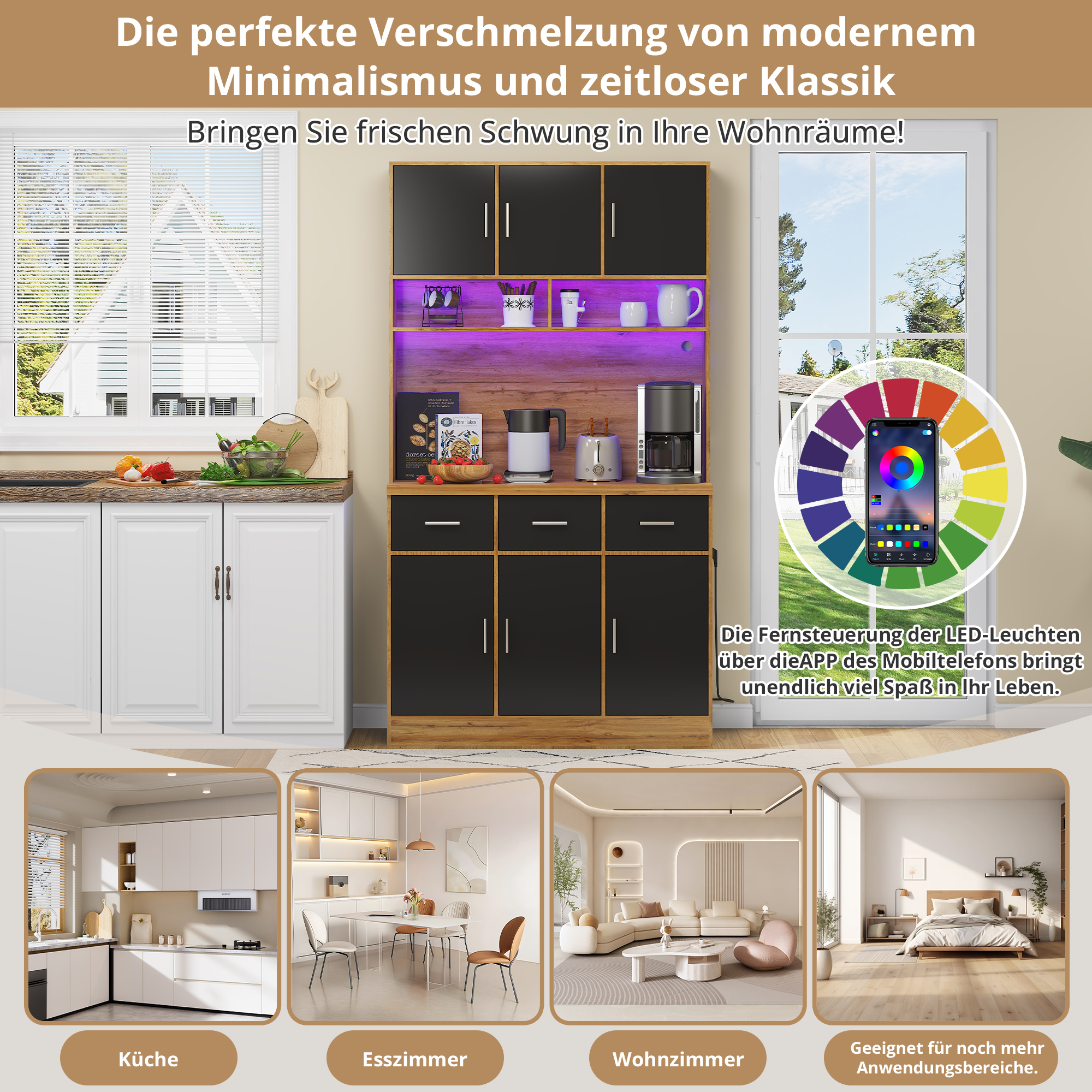 100x40x180cm, multifunktionales Buffet mit LED-Bel