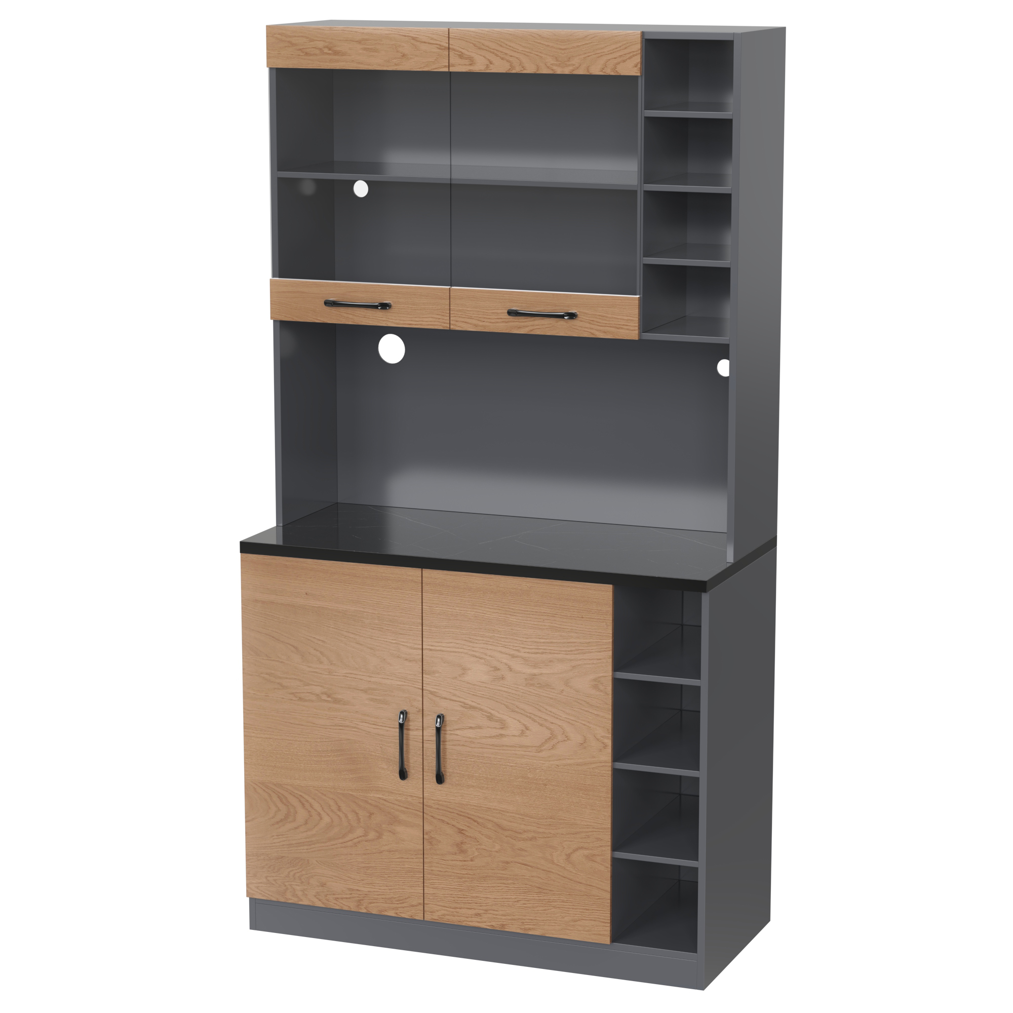 Buffet, hauteur réglable, éclairage led, 100 x 47 x 187 cm, bois et MDF, bois naturel - vue 1