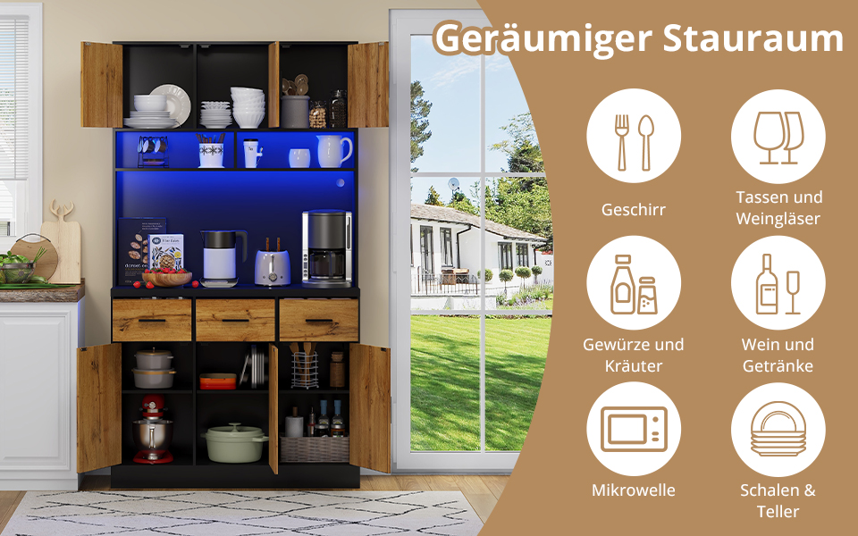 100x40x180cm, multifunktionales Buffet mit LED-Bel