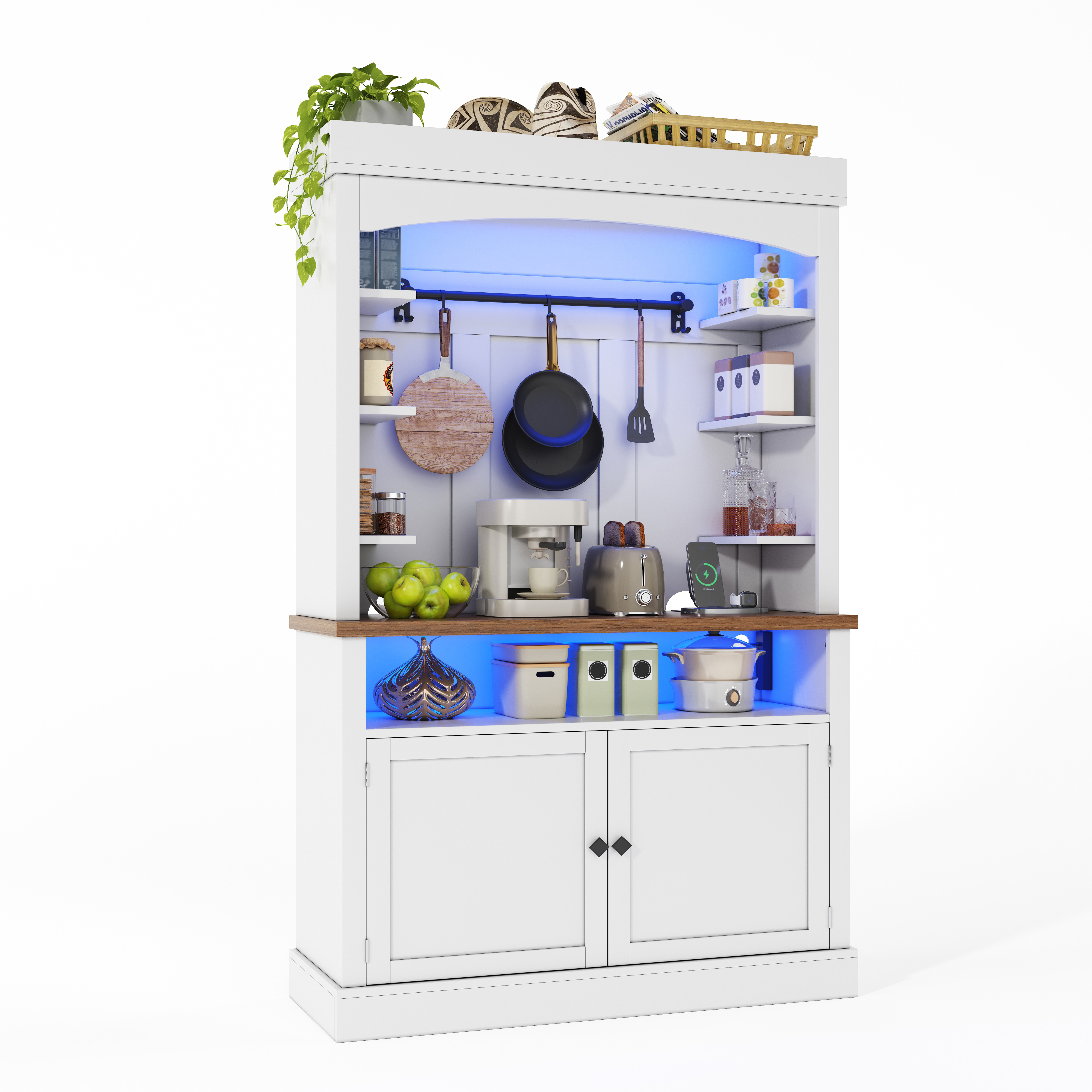 183 cm Küchenschrank mit LED-Beleuchtung und Steck