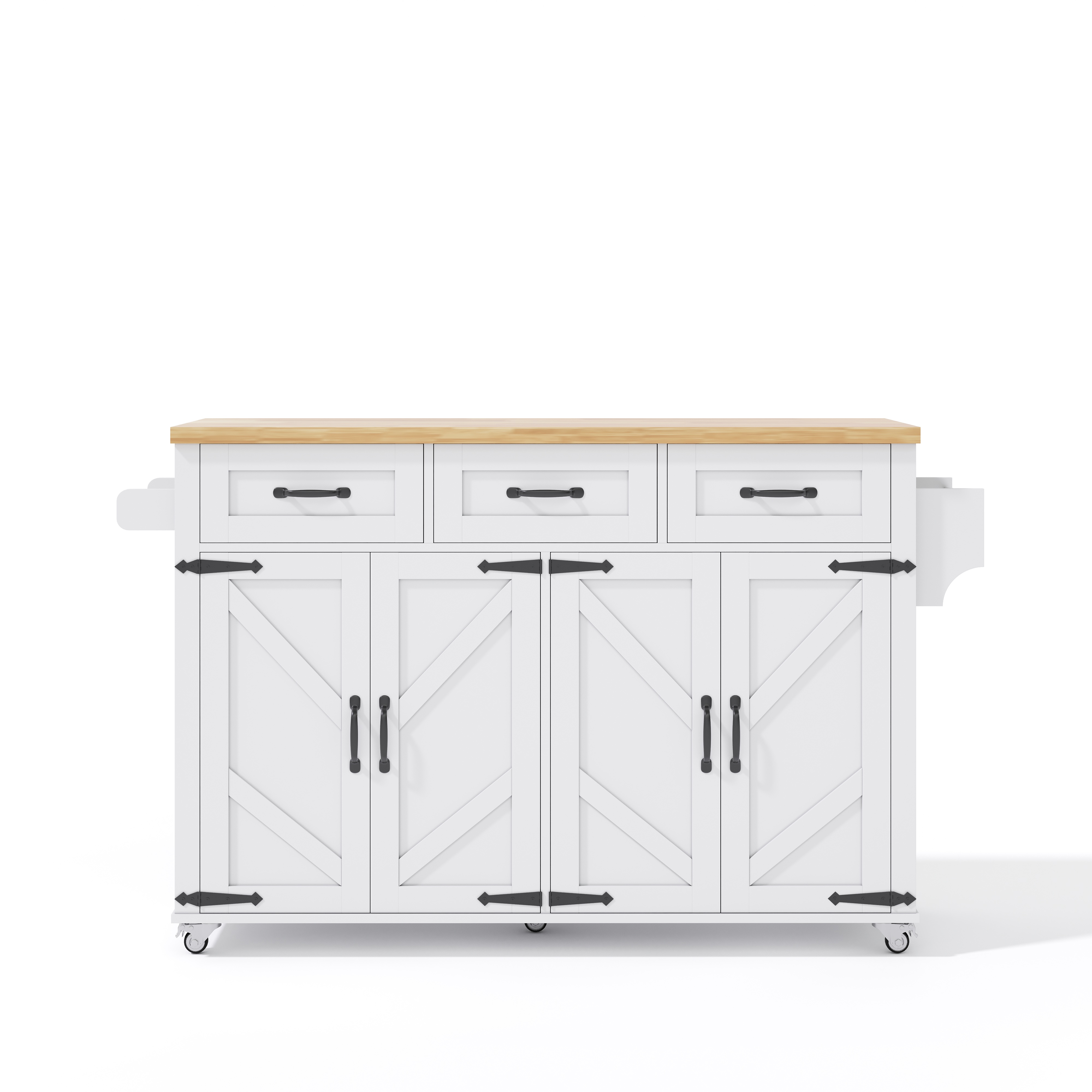 Îlot de cuisine, pliable, mobile sur roulettes, avec tiroirs, 140 x 70 x 90,5 cm, MDF, bois naturel - vue 3