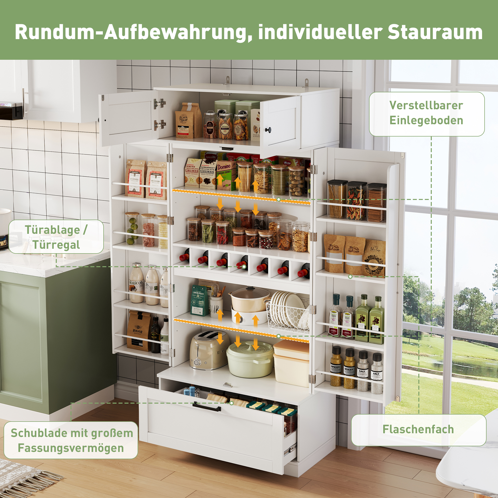 80×40×180cm großer,freistehender Küchenaufbewahrun