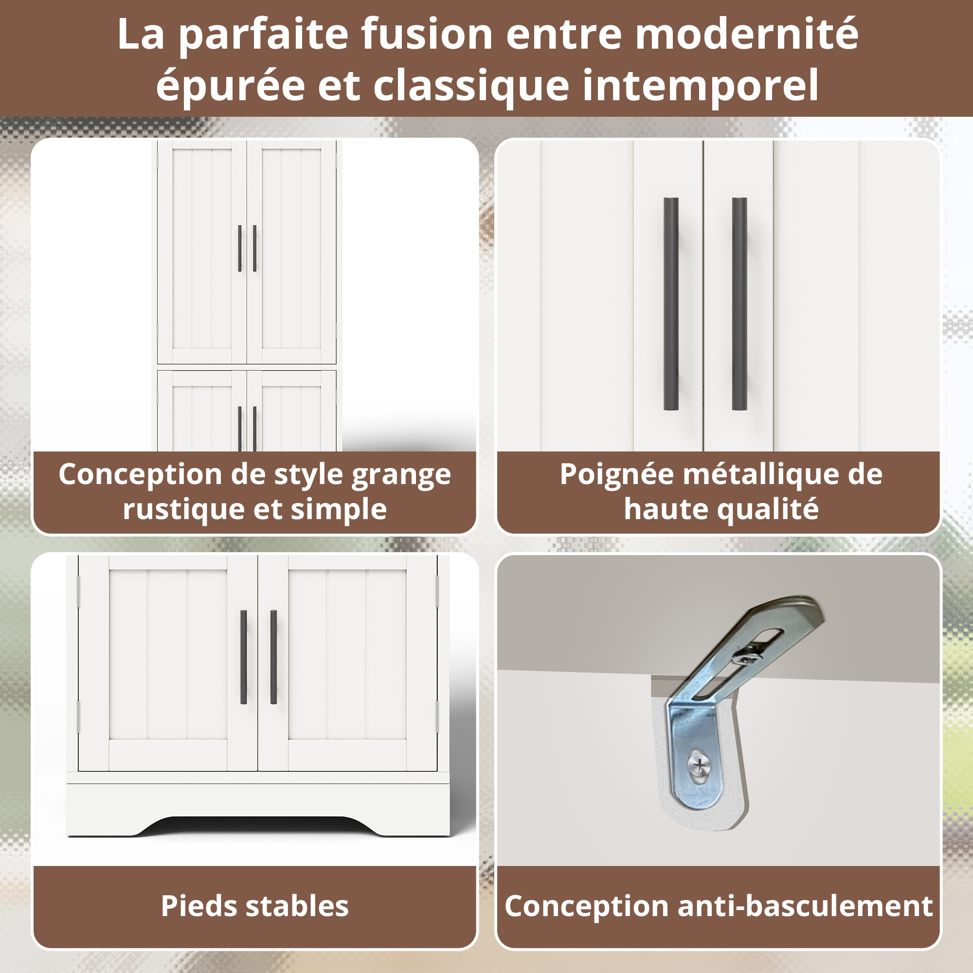 Armoire haute moderne minimaliste 120×60×40 cm, MDF haute qualité, portes à motif 3D ondulé, poignées métalliques, pour petite cuisine, salle à manger et salon, beaucoup de rangement, design épuré - image 77