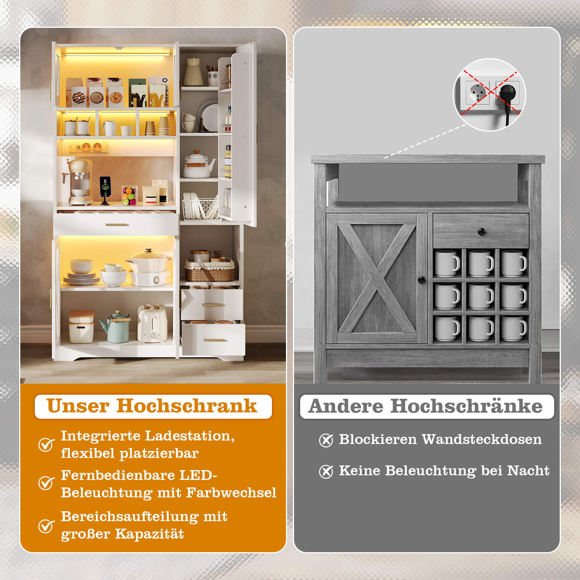 Vitrine, avec tiroirs, étagères réglables, éclairage led, 105 x 40 x 185 cm, MDF, blanc - vue 4