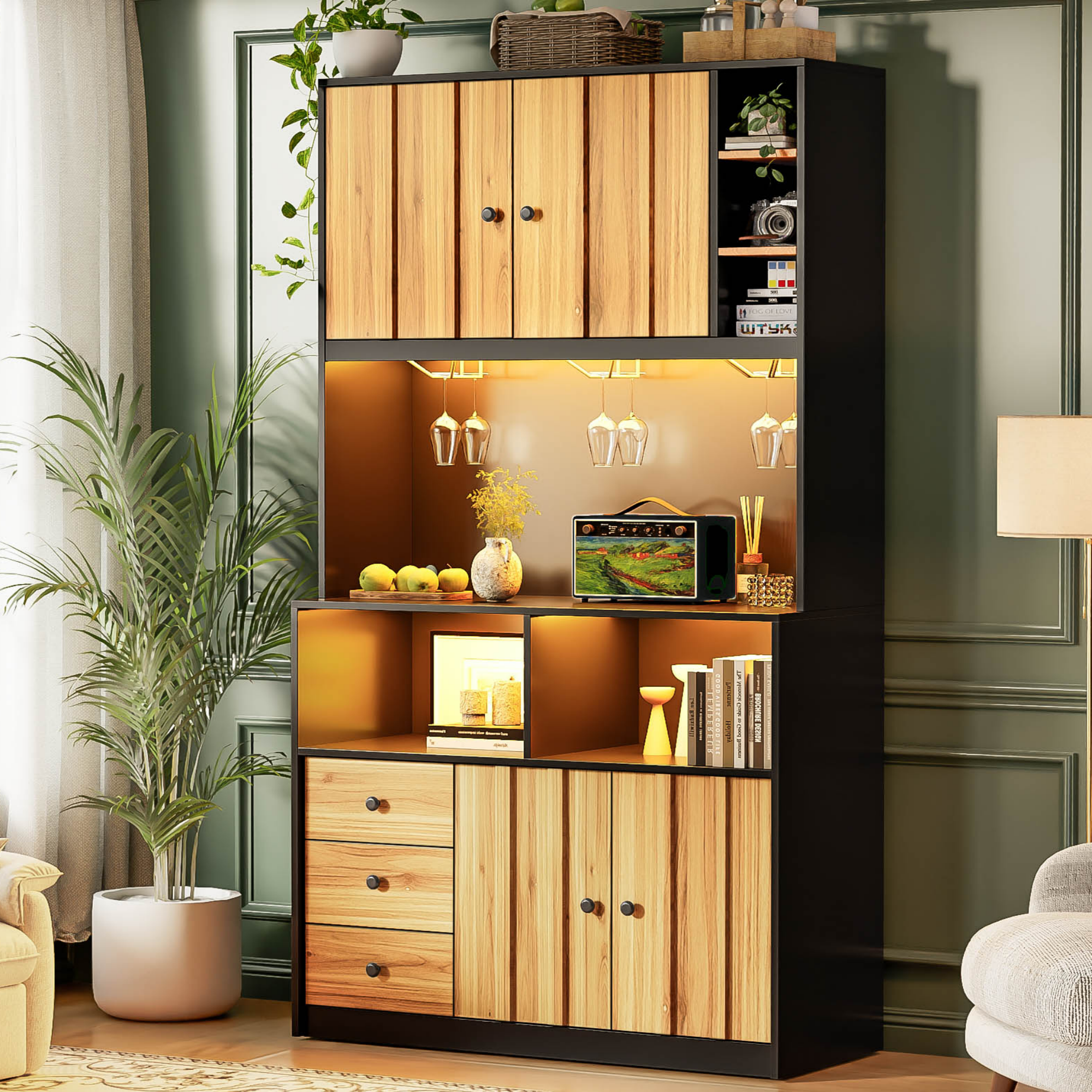 180 cm Küchenschrank, Hochschrank mit LED, Küchenr
