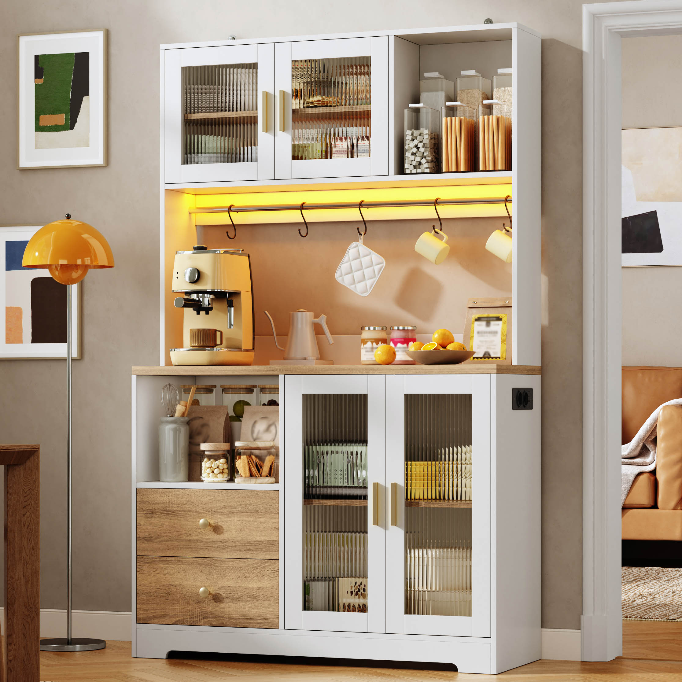 178 cm Küchenschrank, Hochschrank mit LED, Küchenr